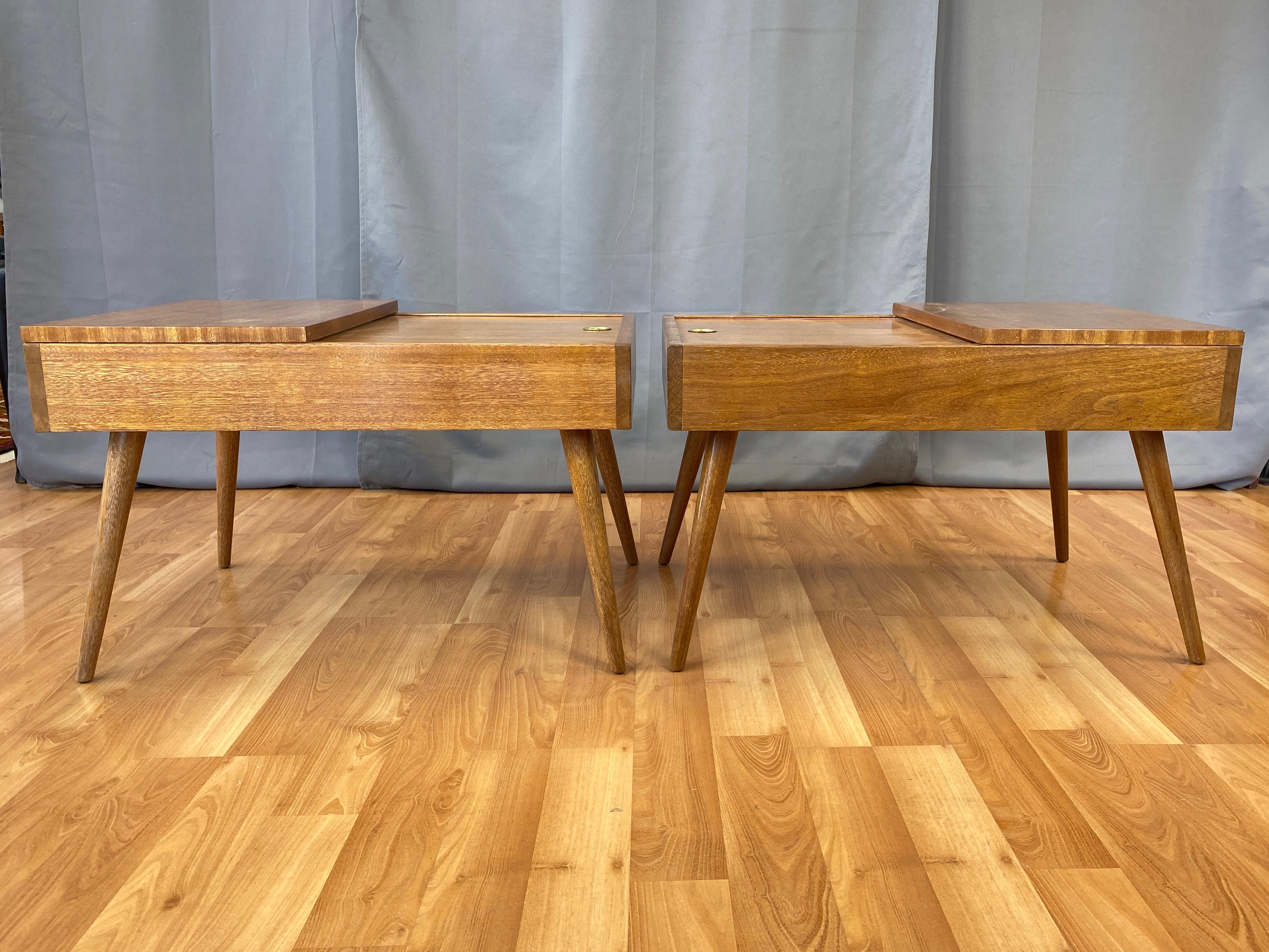 Pair of John Keal for Brown-Saltman Sliding Top Mahogany End Tables, 1950s 7