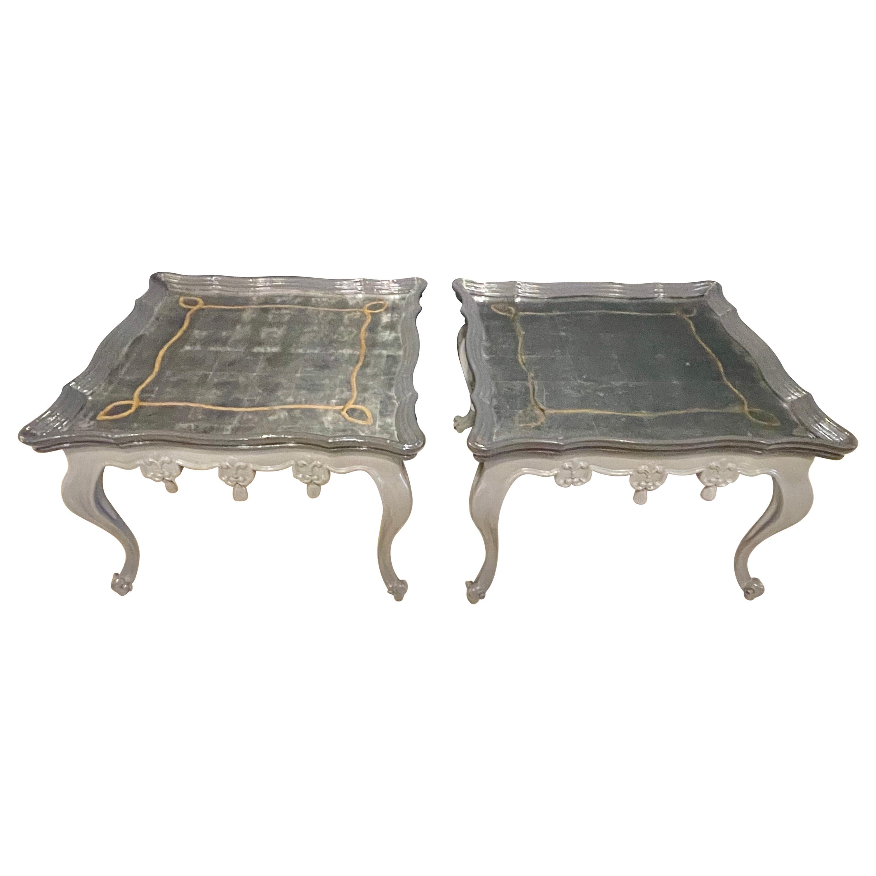 Pair of John Richards Painted Eglomise Mirrored Top Coffee Table Cocktail Table
