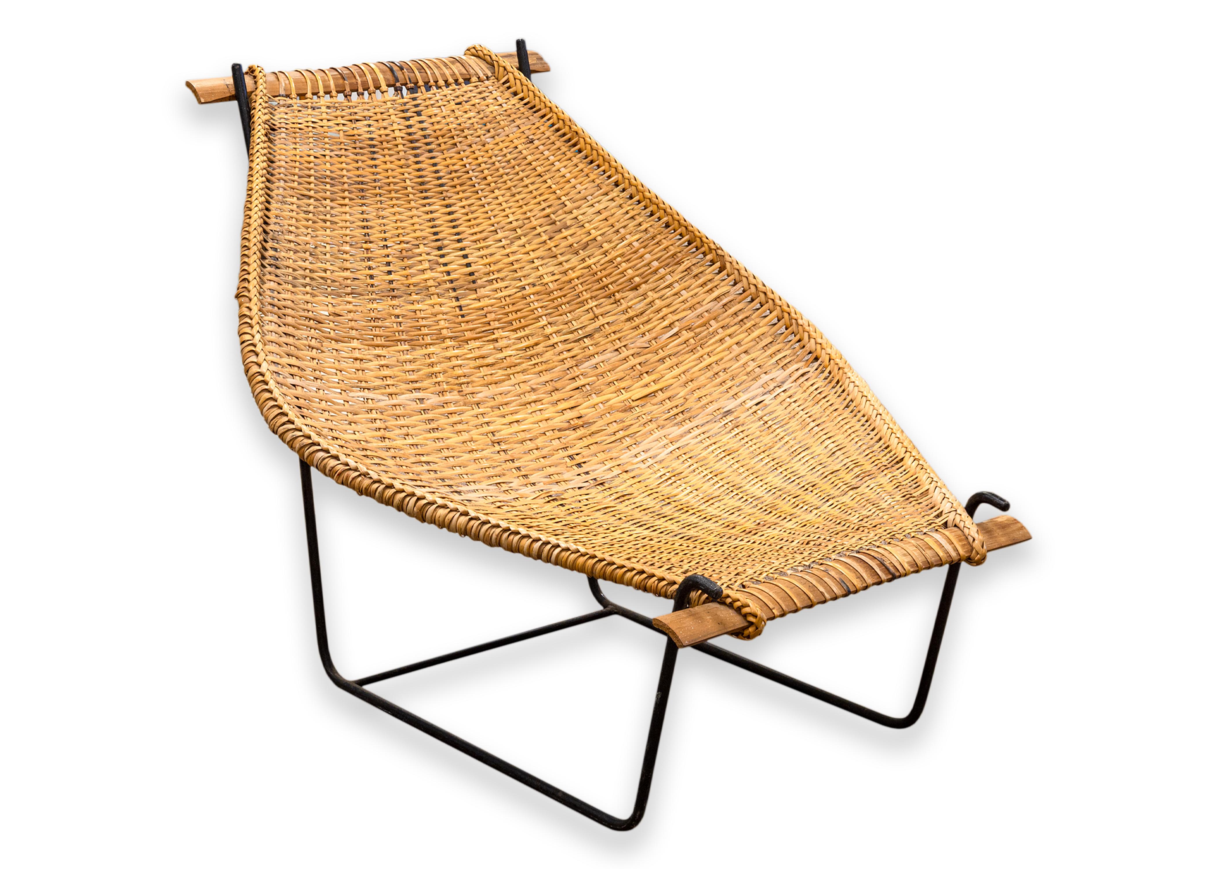 American Pair of John Risley Duyan Iron Rattan Lounge Chairs for Craft Associates