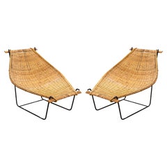 Pair of John Risley Duyan Iron Rattan Lounge Chairs for Craft Associates