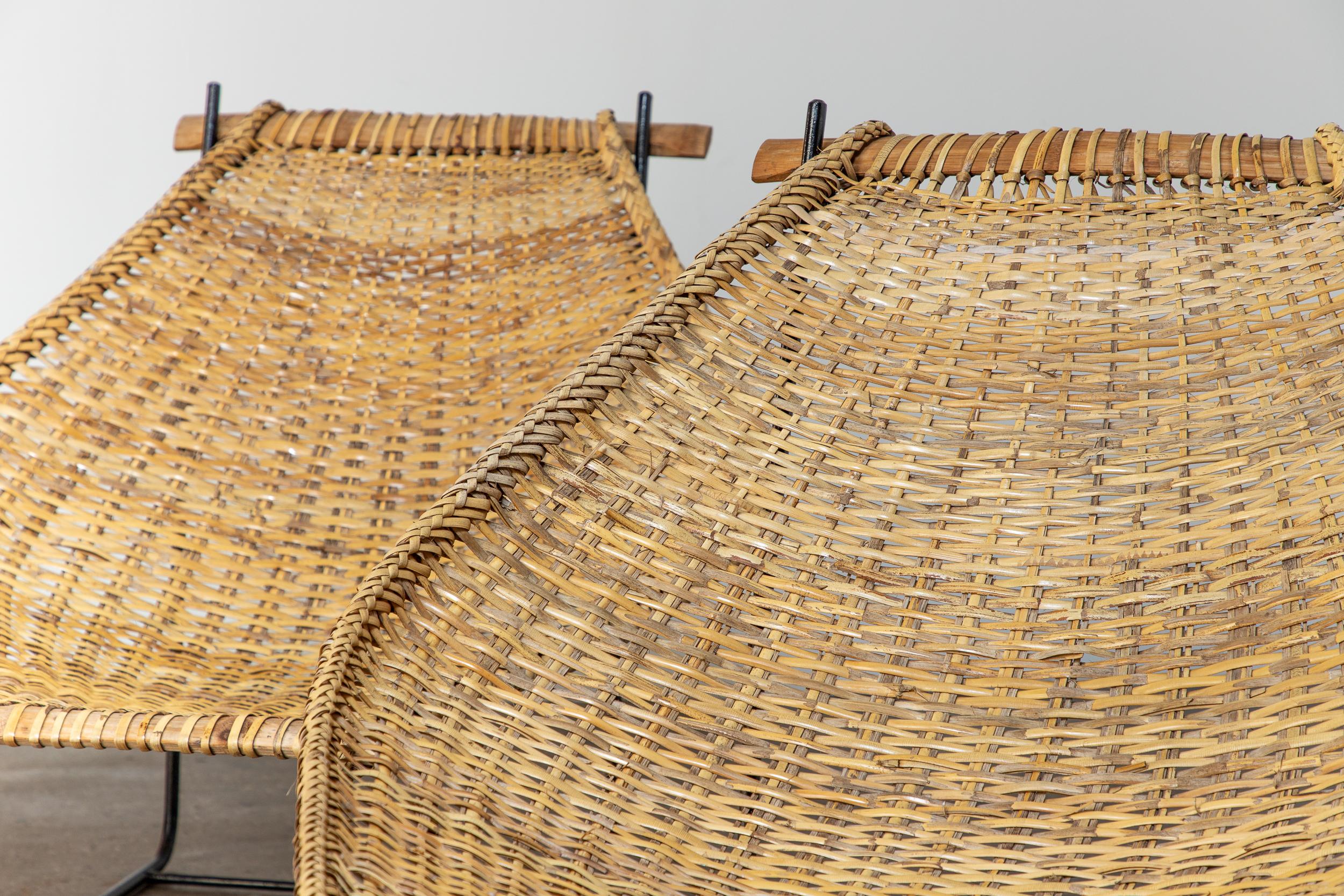 Mid-Century Modern Pair of John Risley Duyan Rattan Lounge Chairs