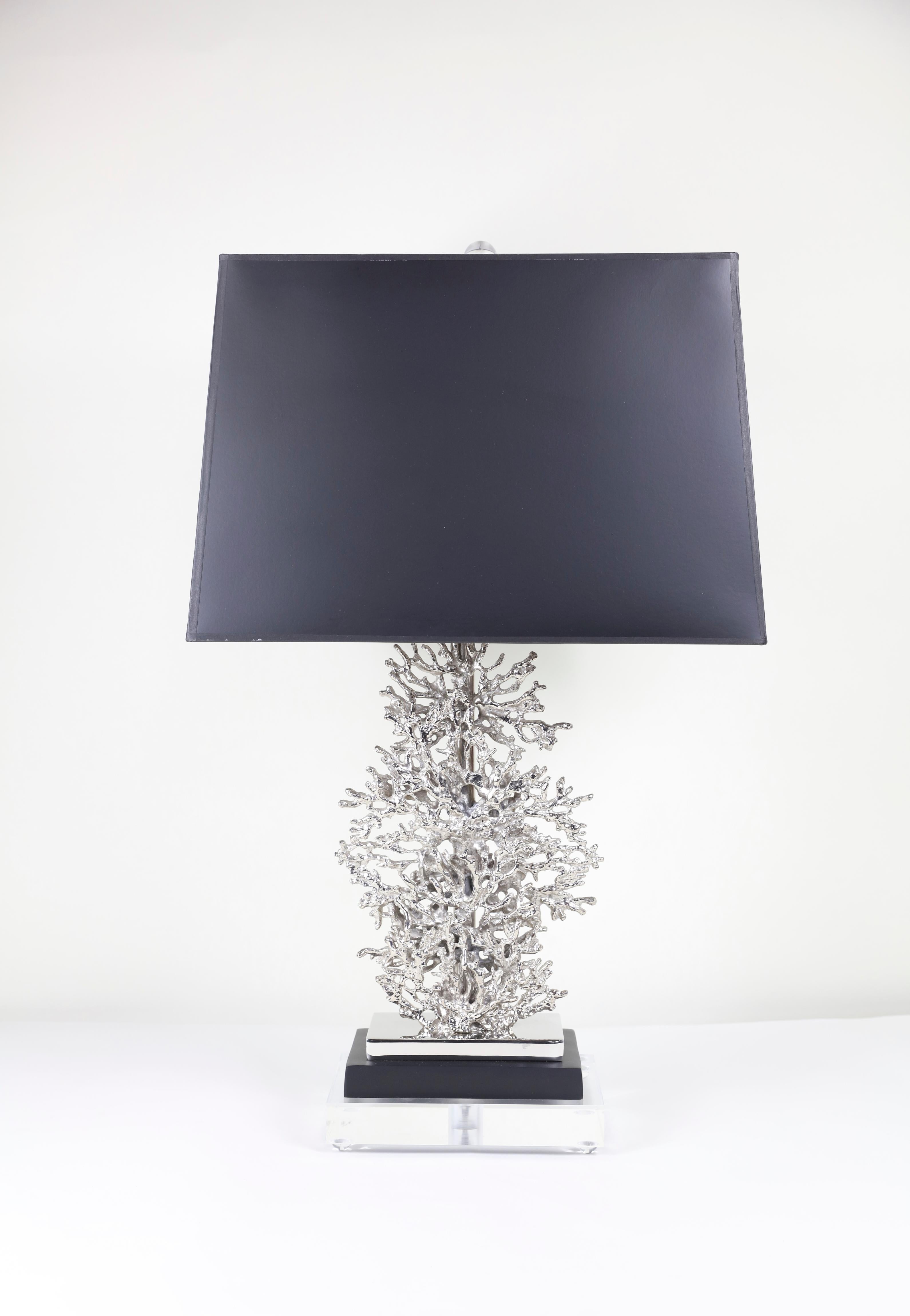 Pair of John Robshaw coral lamps silver with black shades 30
