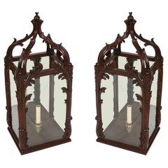 Pair of John Rosselli Serge Wood Roche Wall Lanterns