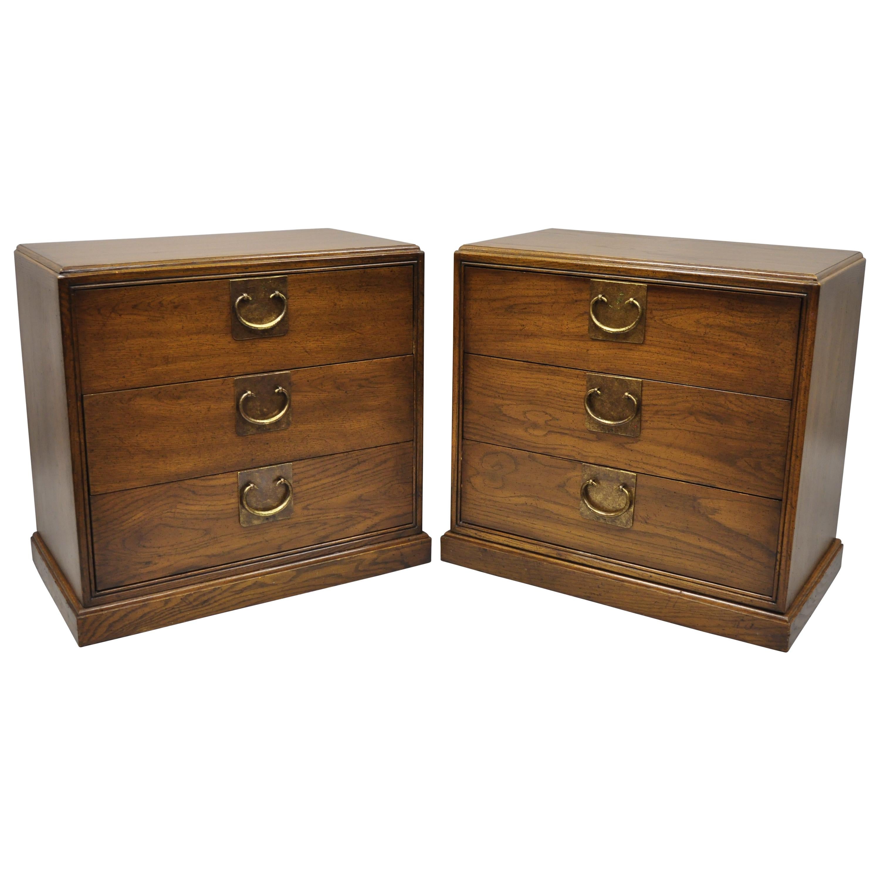 Pair of John Stuart Chinoserie James Mont Style Oak Nightstand Bedside Chests