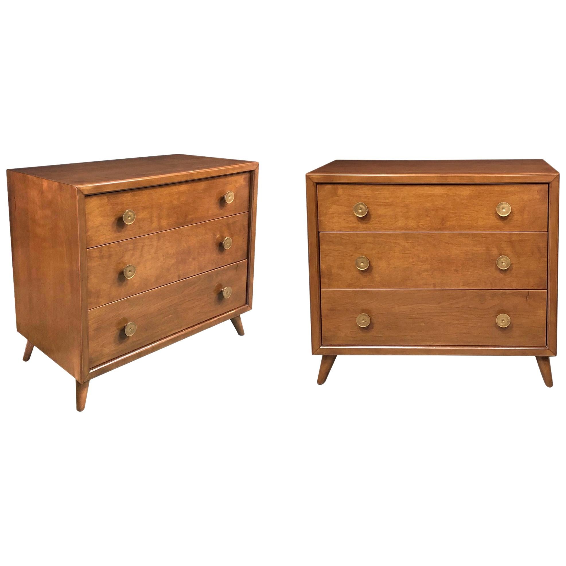 Pair of John Stuart Midcentury 3-Drawer Bachelor Chests/Bedside Cabinets