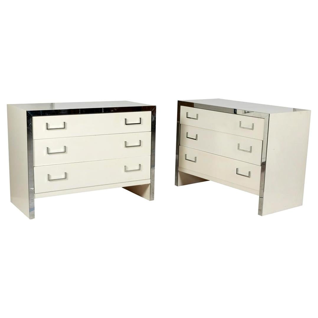 Pair of John Stuart White Lacquer Commodes, Chests, Dressers or Nightstands