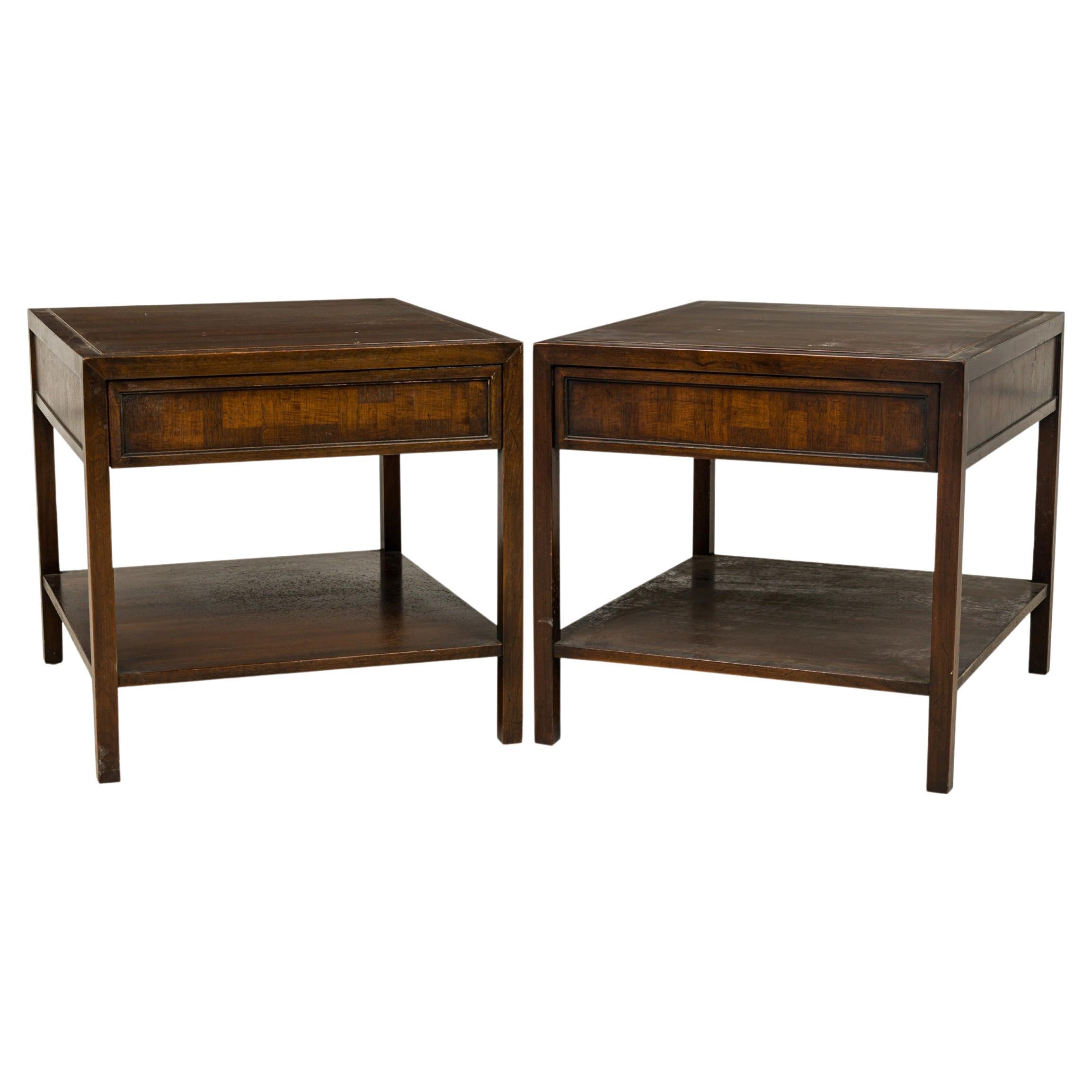 Pair of John Stuart Wooden Single Drawer Two-Tier End / Side Tables For Sale