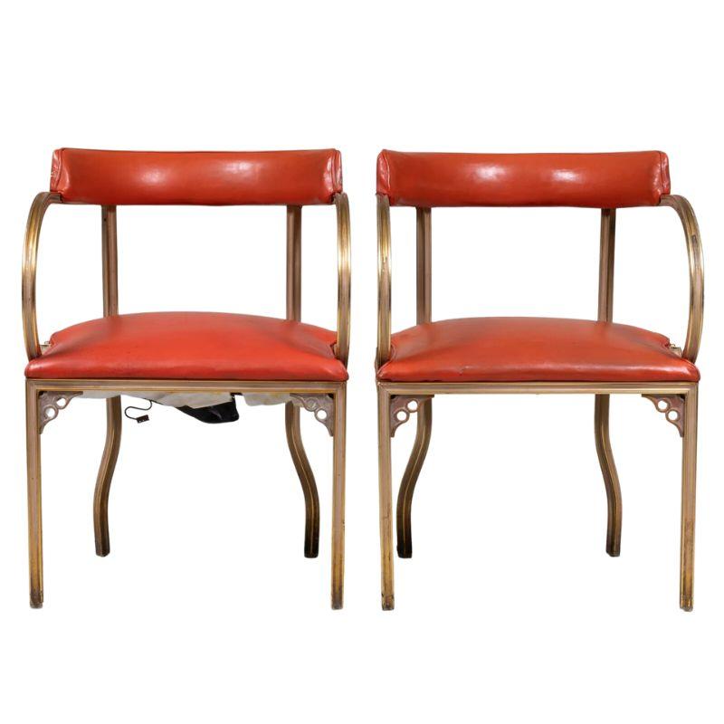 Gilt Pair of John Van Koert Rouge Cymbal Arm Chairs For Sale