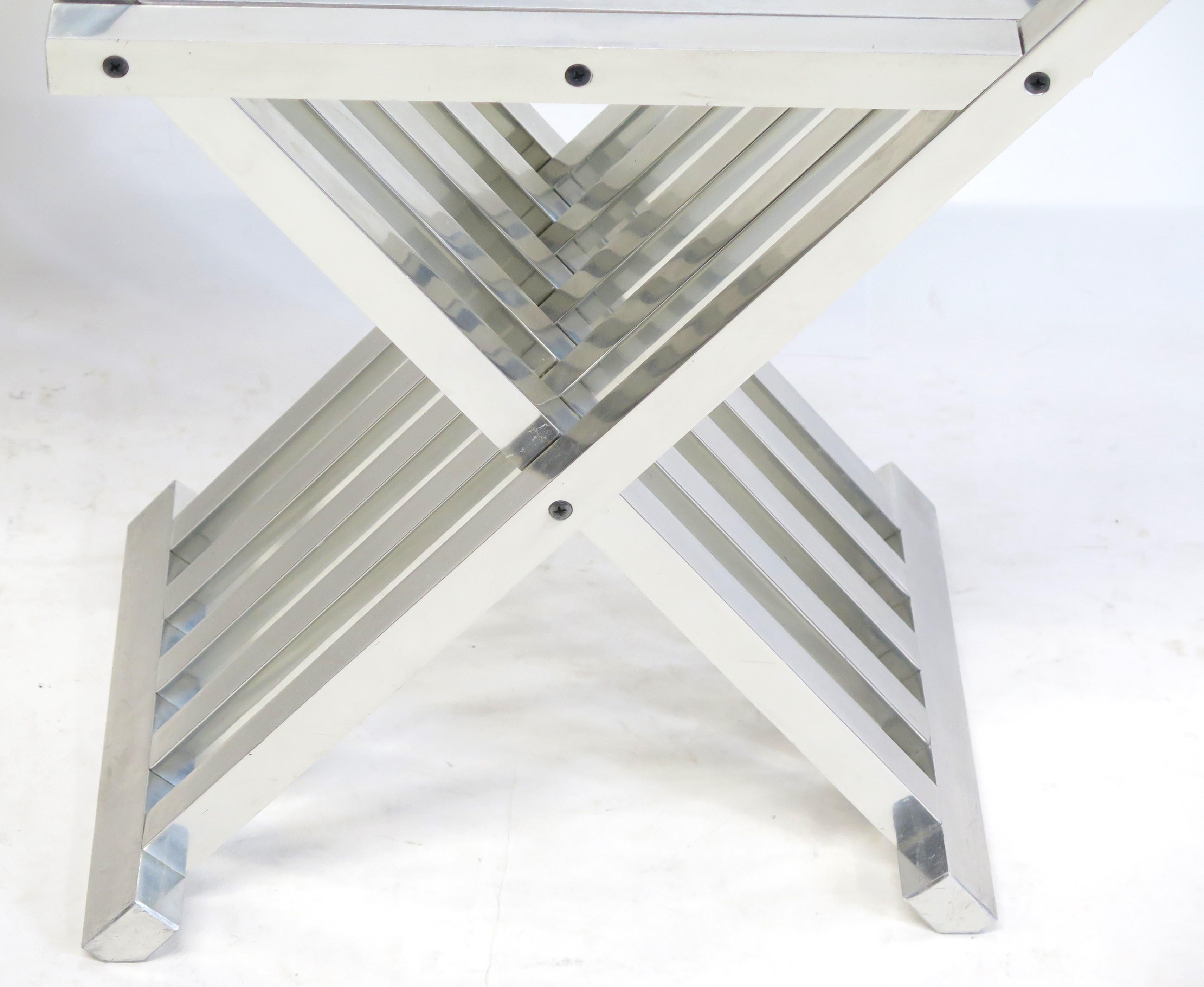 Aluminum Pair of John Vesey (1925-1992) Classic Folding Curule Stools For Sale