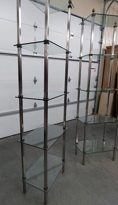 Pair of John Vesey Steel and Brass Hollywood Regency Etageres Shelves