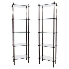 Pair of John Vesey Steel and Brass Hollywood Regency Etageres Shelves