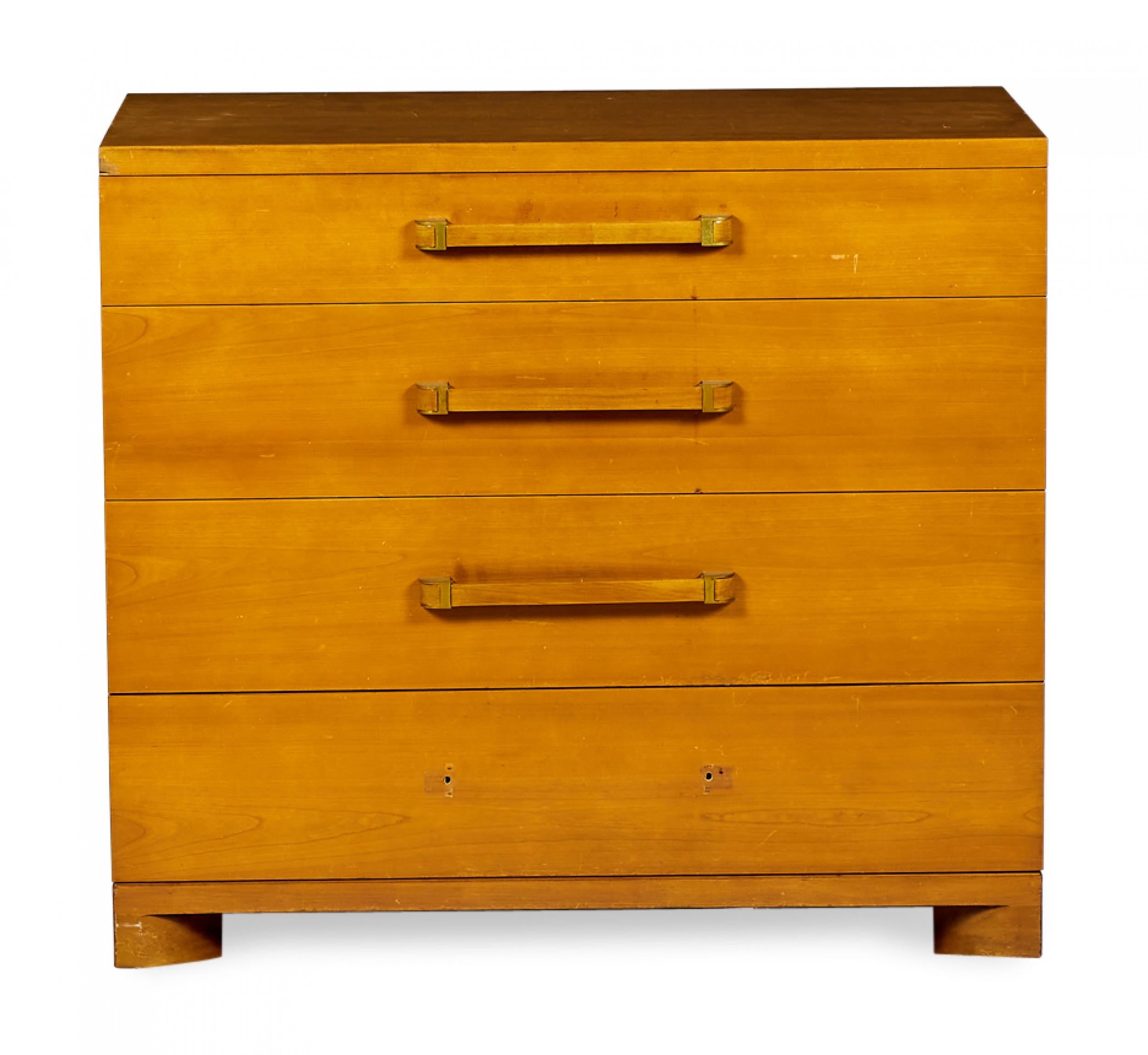 PAIR of American Mid-Century walnut bachelor's chests with four drawers and rectangular wooden drawer pulls resting on four square wooden legs. (JOHN WIDDICOMB)(PRICED AS PAIR)
