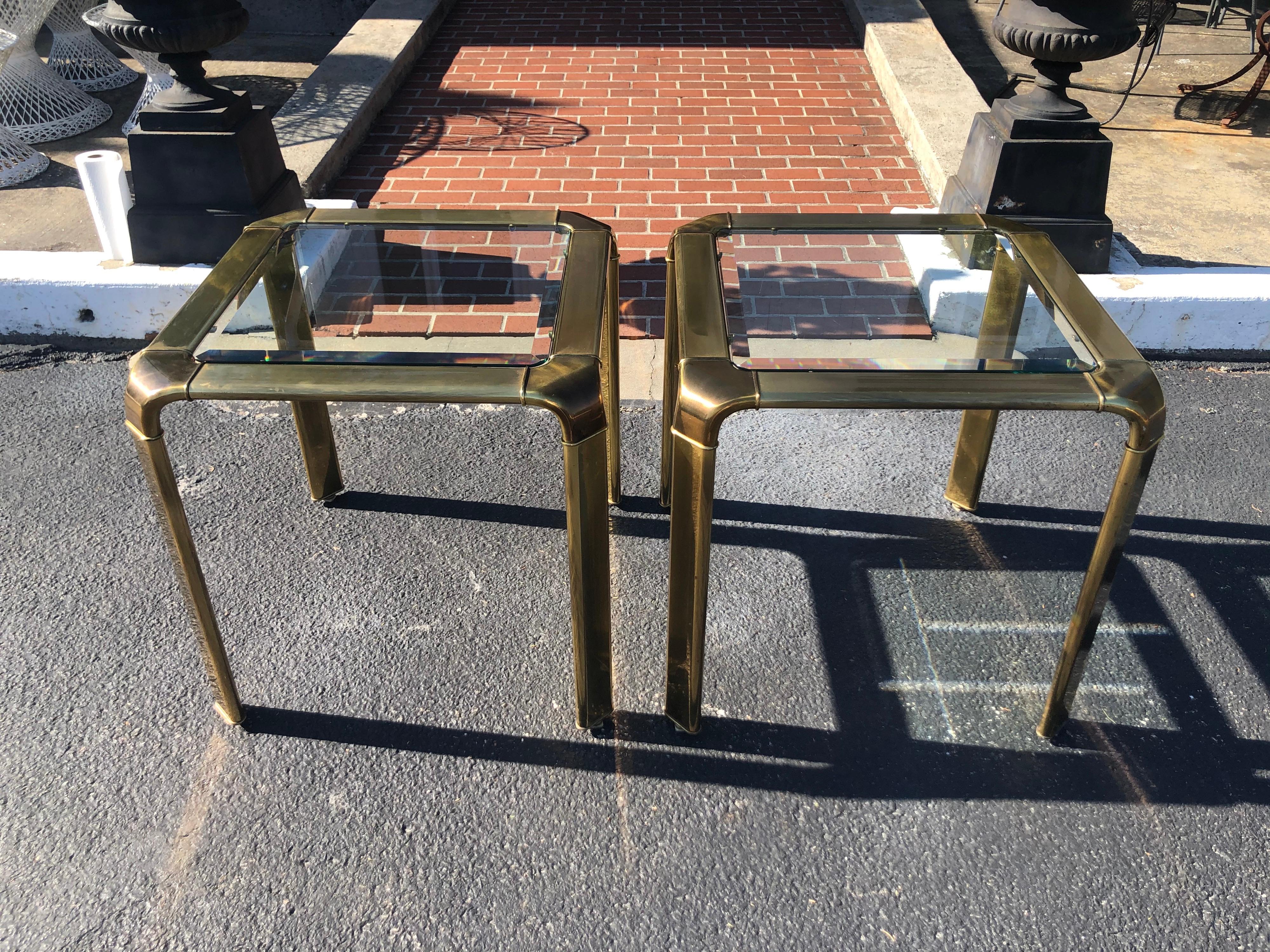 Pair of John Widdicomb Brass and Glass Waterfall Tables 8