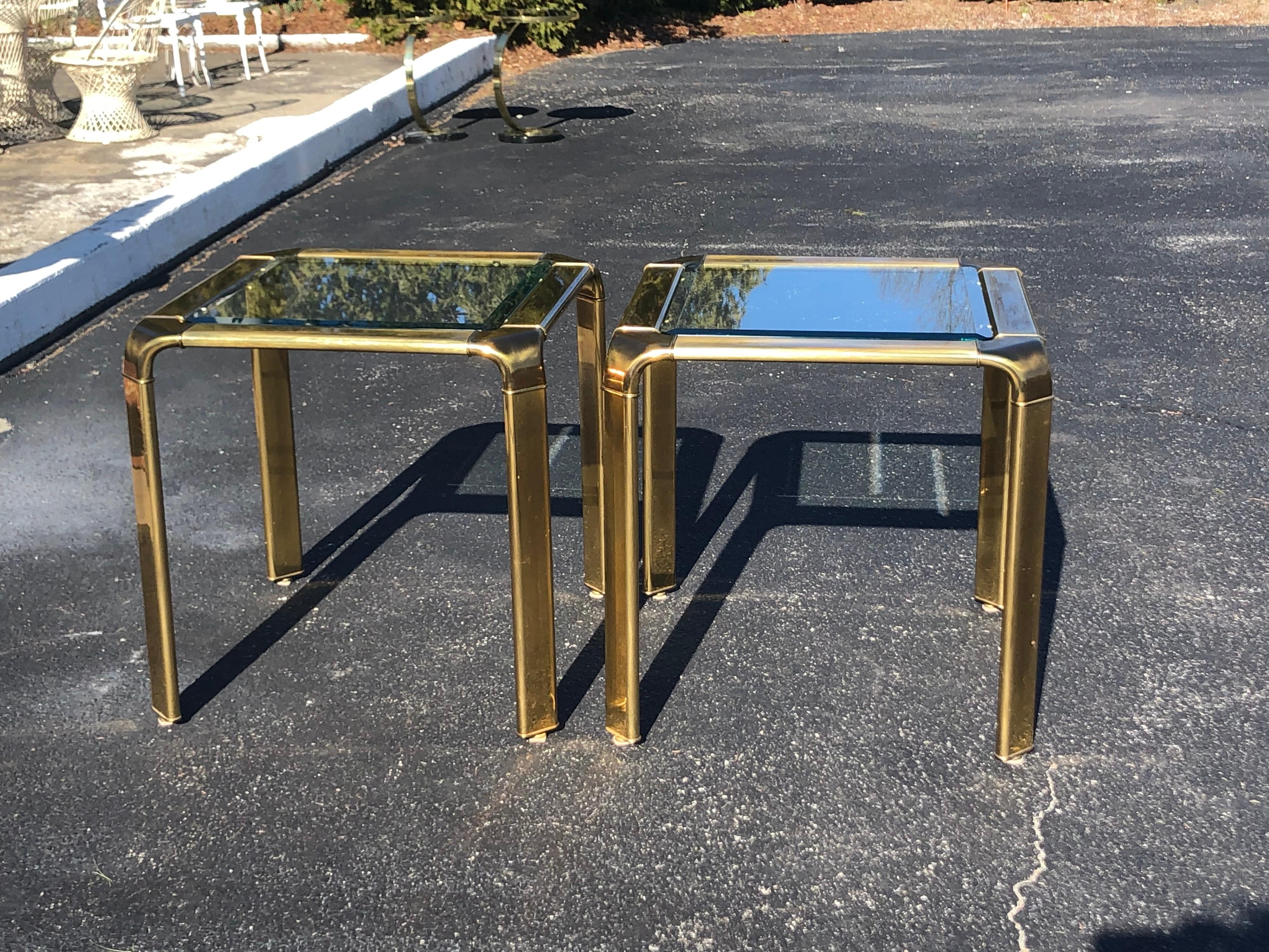 Pair of John Widdicomb Brass and Glass Waterfall Tables In Good Condition In Redding, CT