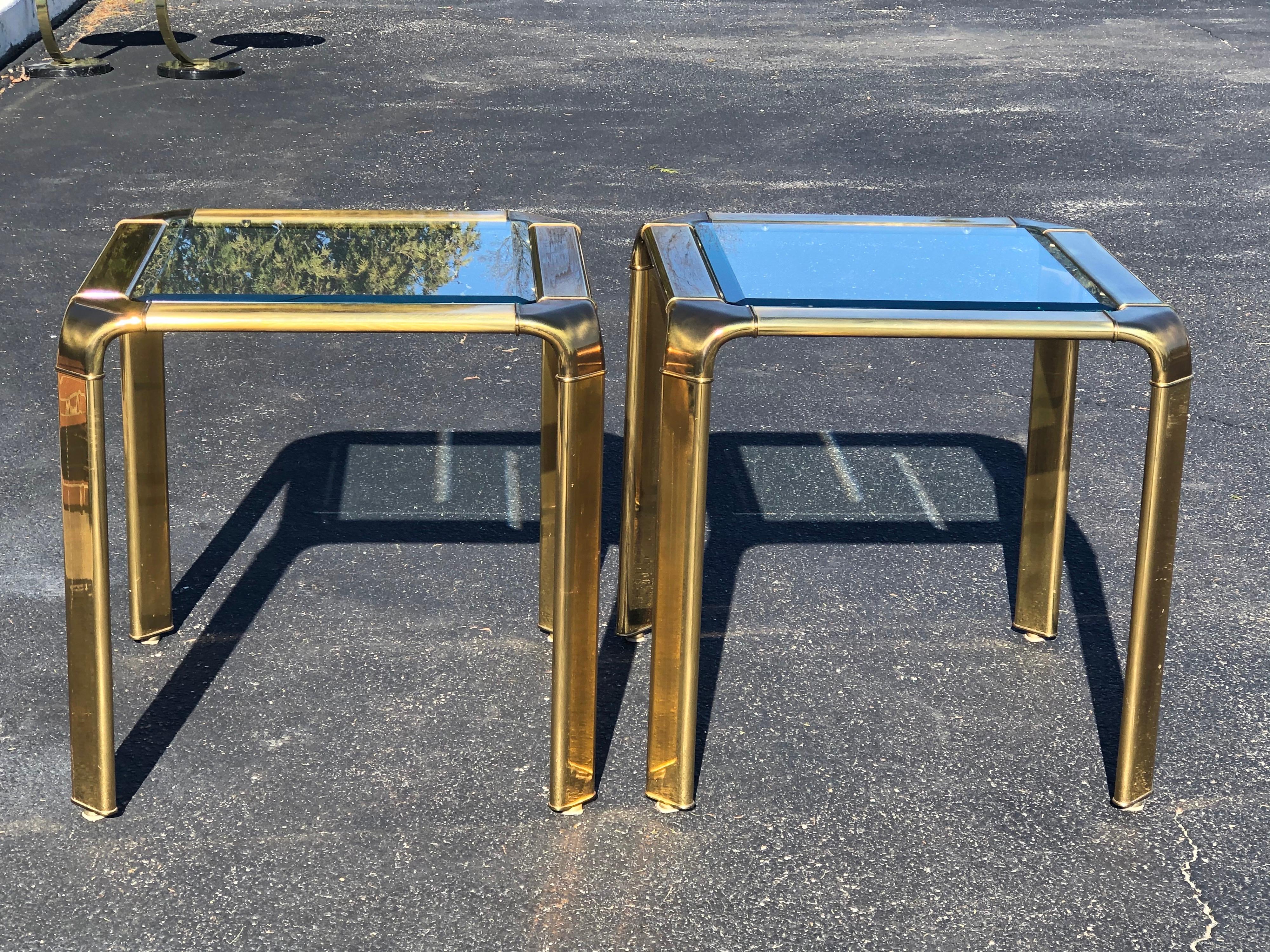 Pair of John Widdicomb Brass and Glass Waterfall Tables 2