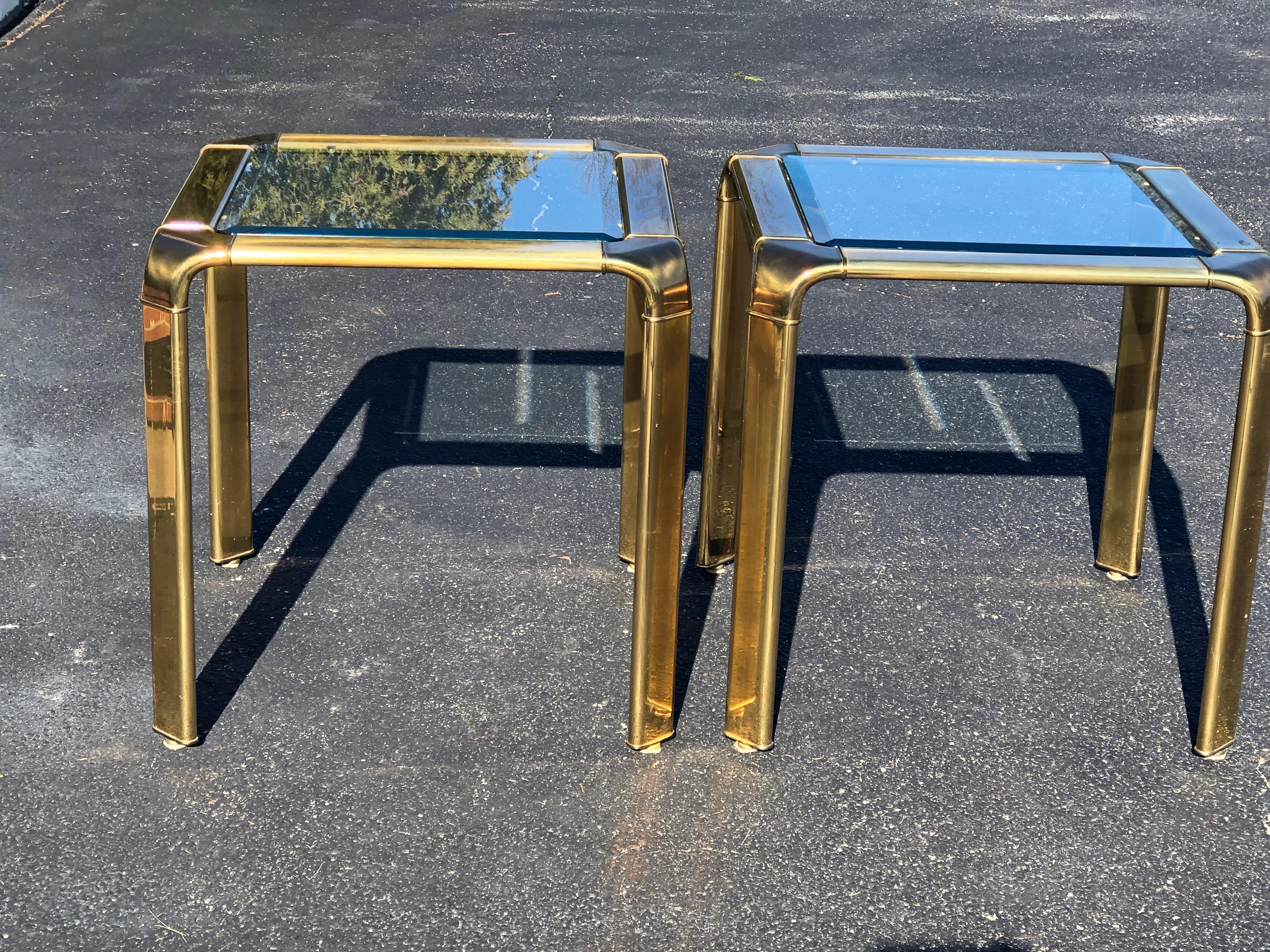 Pair of John Widdicomb Brass and Glass Waterfall Tables 3