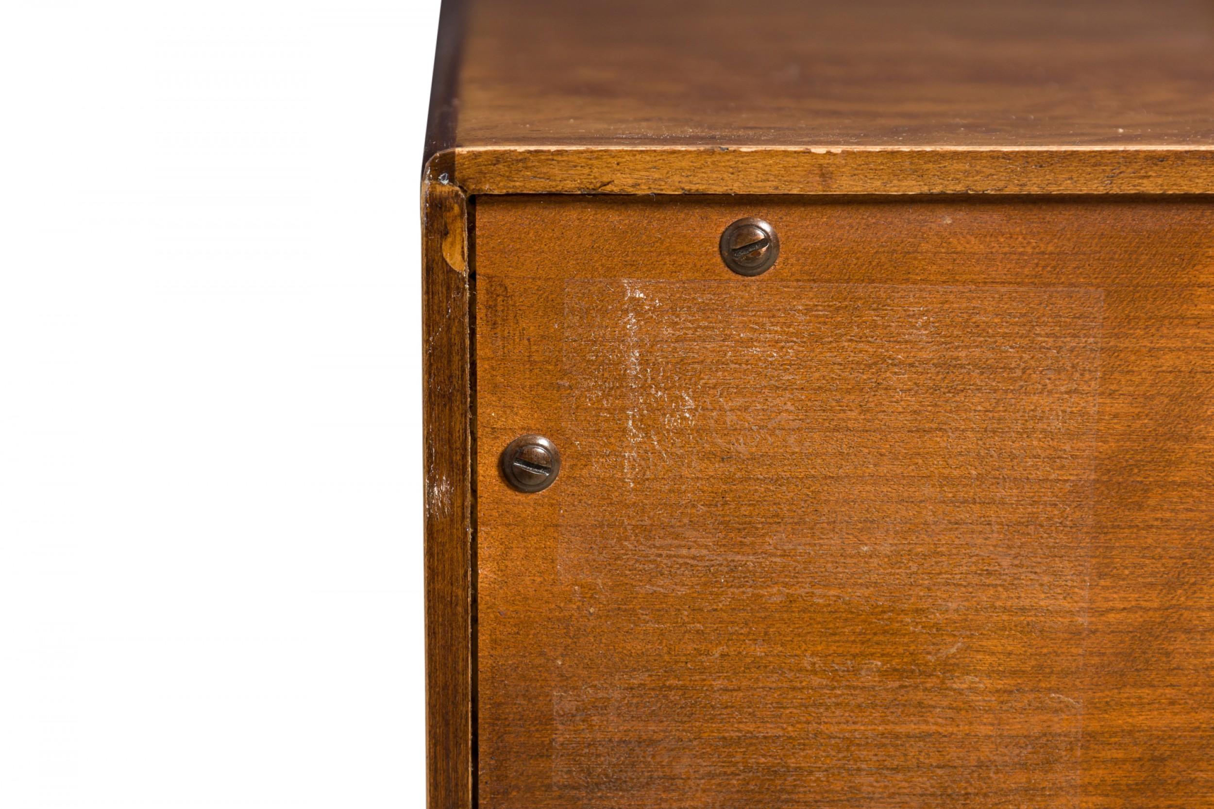 Wood Pair of John Widdicomb Burl Veneer and Brass Nightstands / Commodes For Sale