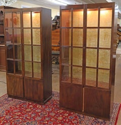 Pair of John Widdicomb Mahogany Hollywood Regency China Display Cabinets