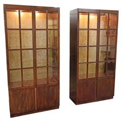 Pair of John Widdicomb Mahogany Hollywood Regency China Display Cabinets