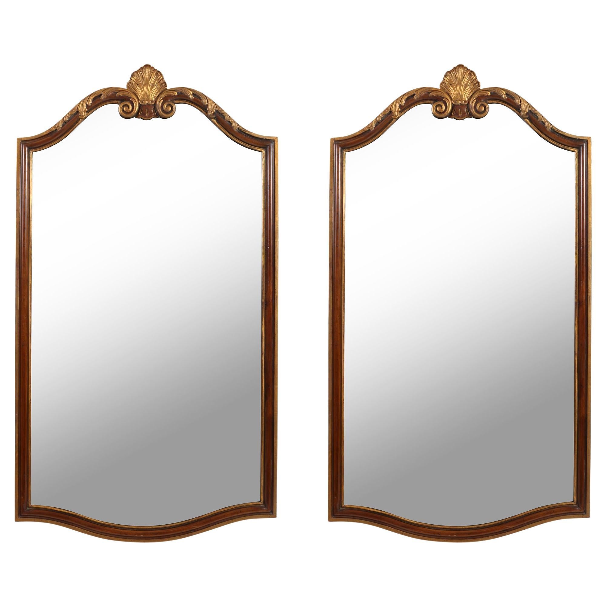 Pair of John Widdicomb Parcel Gilt Shell Motif Mirrors For Sale