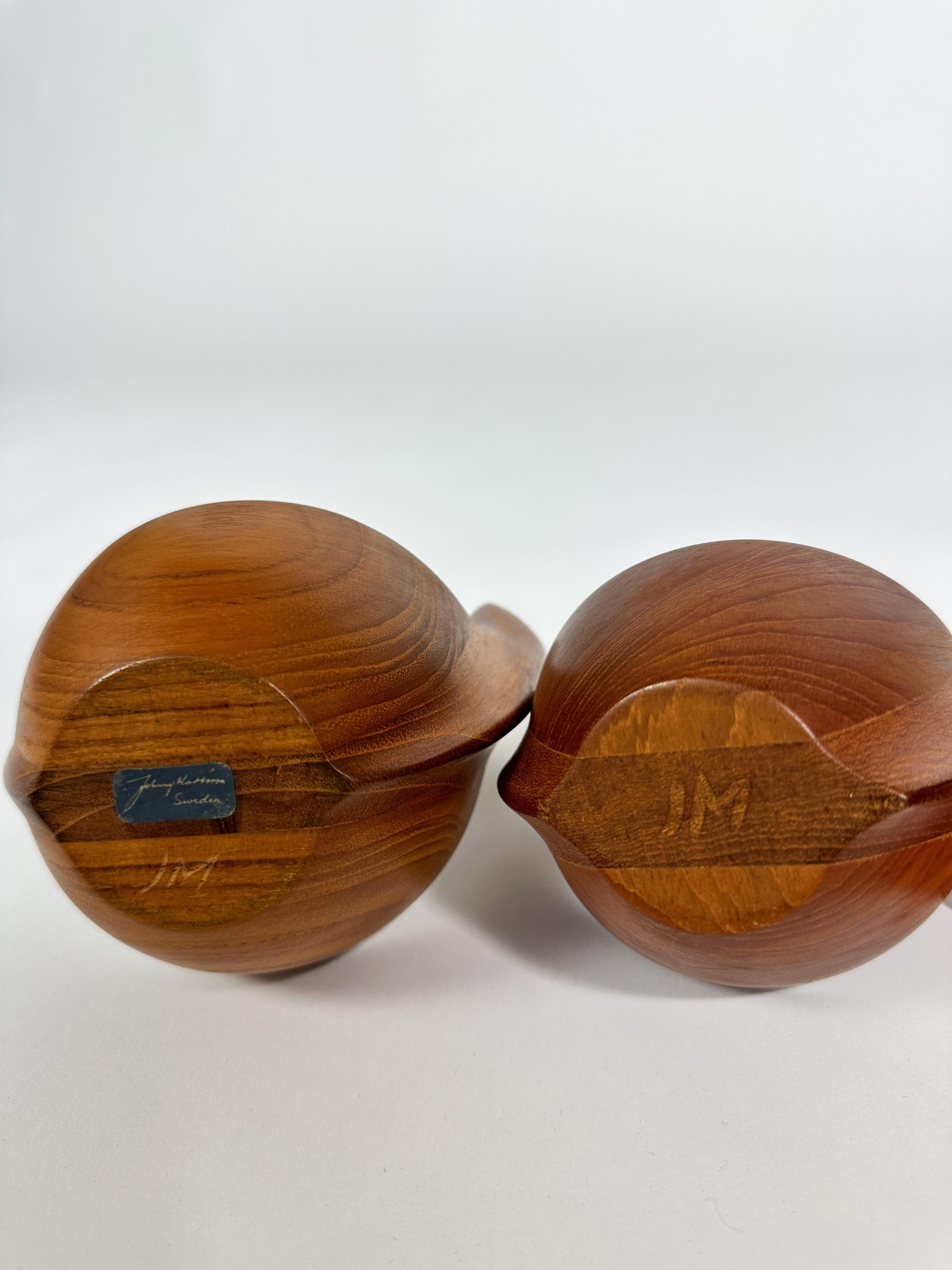 Pareja de cuencos de teca Johnny Mattsson Escultura tallada a mano Suecia Años 50 en venta 7