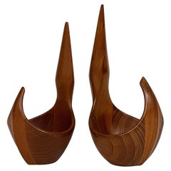 Coppia di ciotole in teak scultoree di Johnny Mattsson intagliate a mano Svezia anni '50