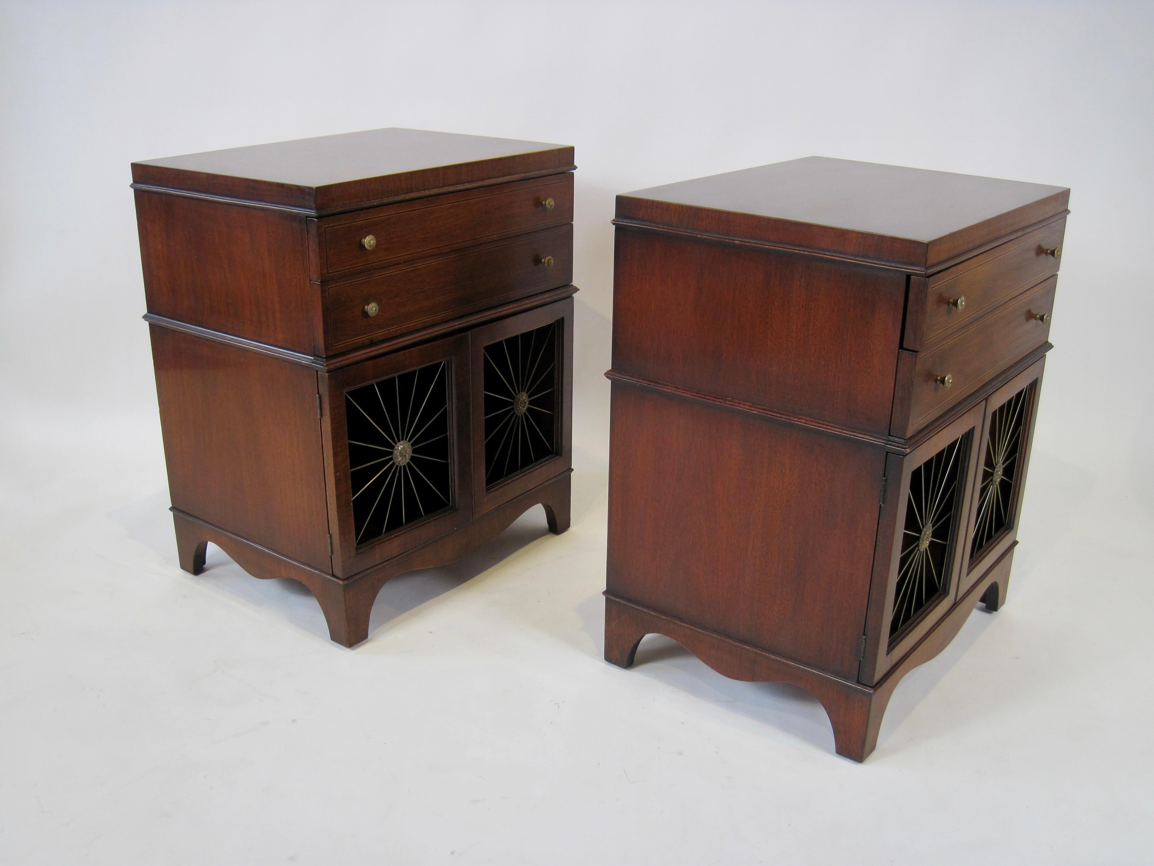 Bronze Pair of Johnson Furniture Mahogany Neoclassical End Tables or Nightstands  For Sale