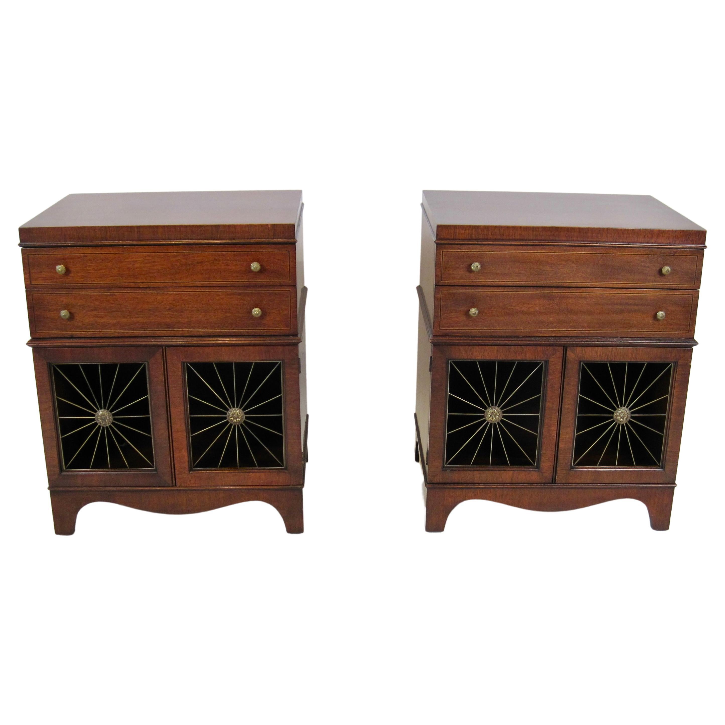 Pair of Johnson Furniture Mahogany Neoclassical End Tables or Nightstands 