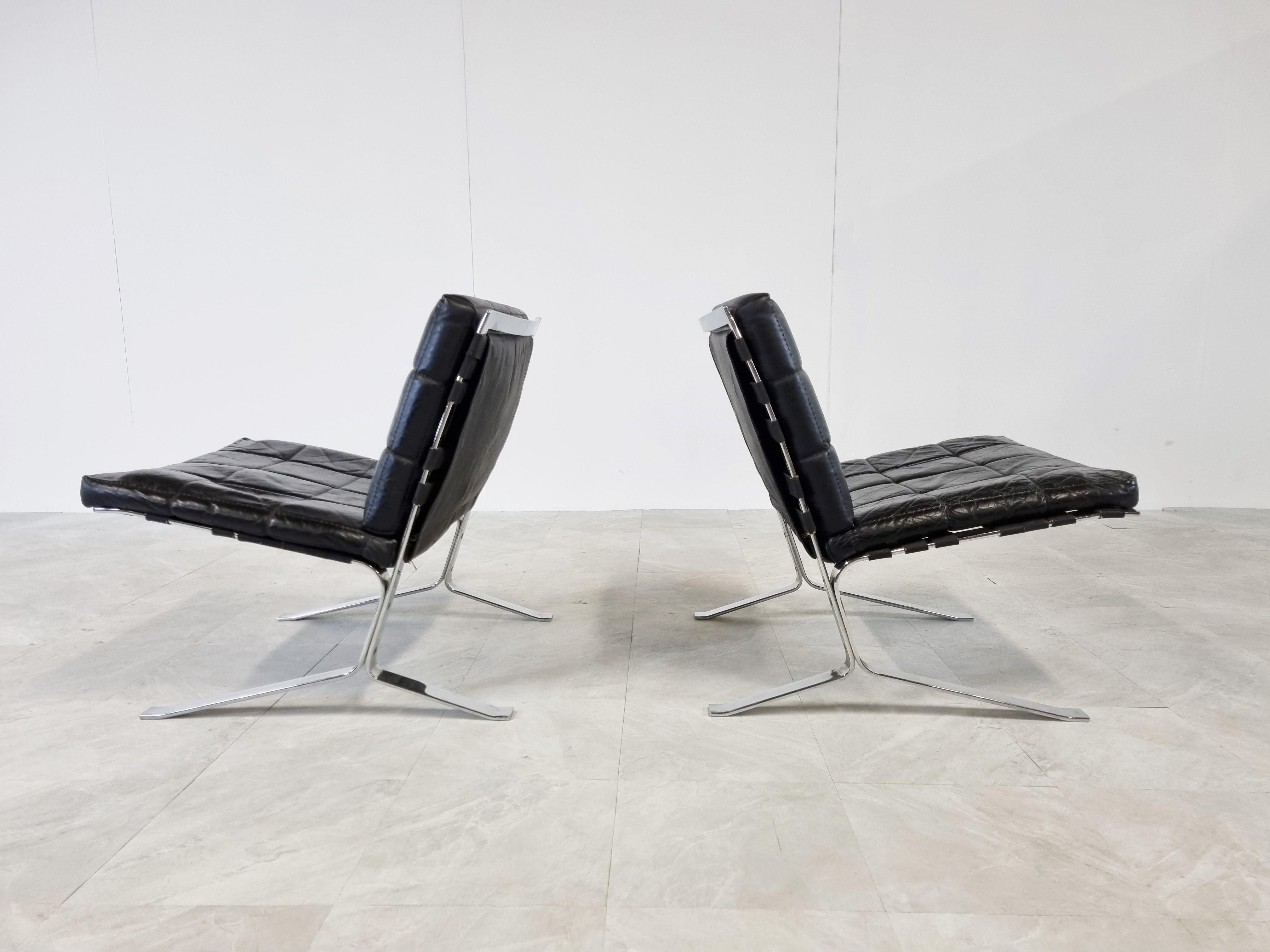 Leather Pair of Joker Lounge Chairs by Olivier Mourgue, 1970s