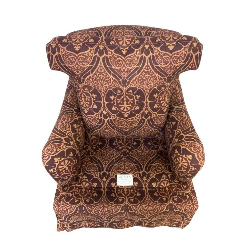 20th Century Pair of Jonas Burgundy and Gold Upholstered Club Chairs