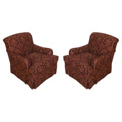 Pair of Jonas Burgundy and Gold Upholstered Club Chairs