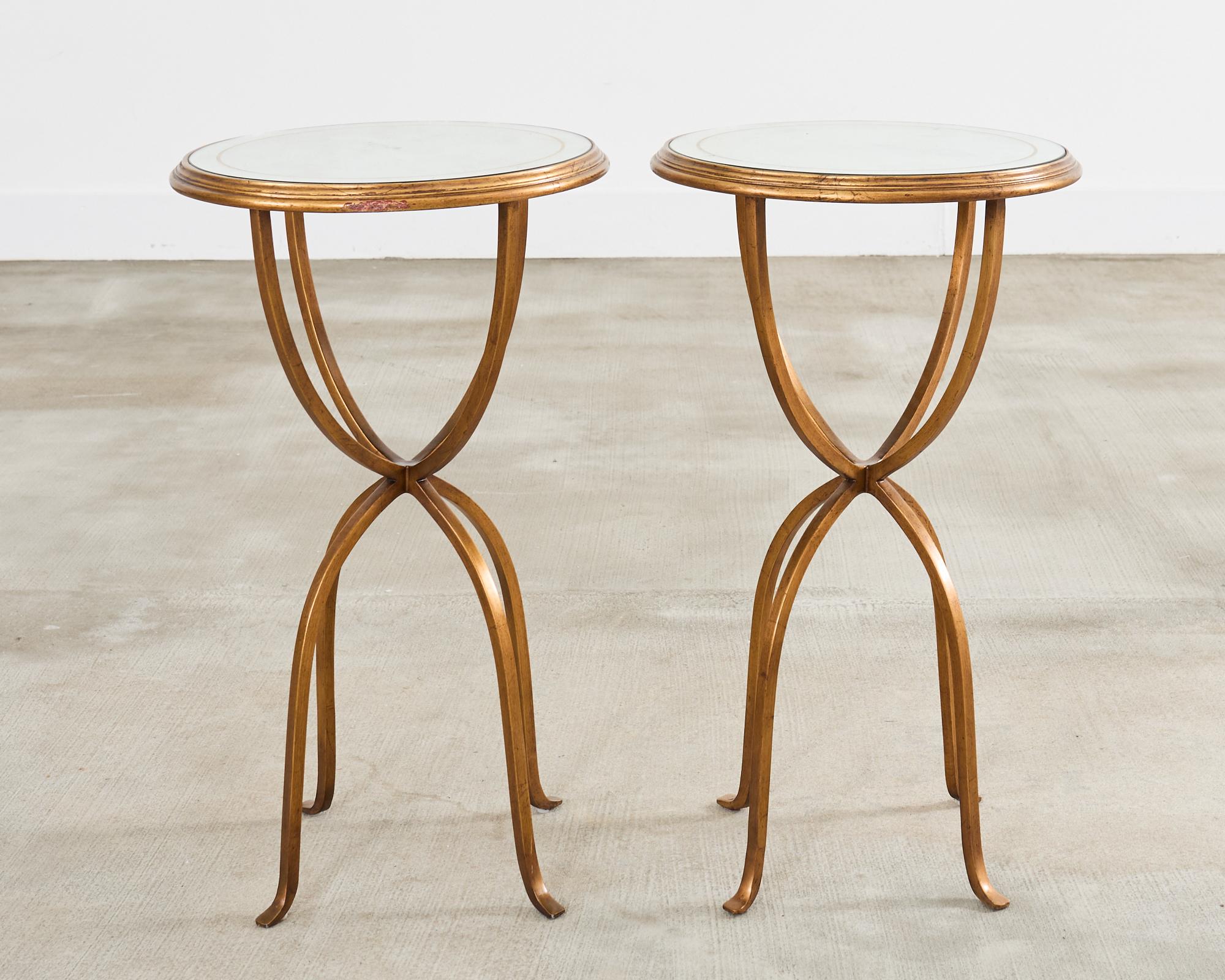 Paire de tables à boire en fer doré de Jonathan Charles Bon état - En vente à Rio Vista, CA