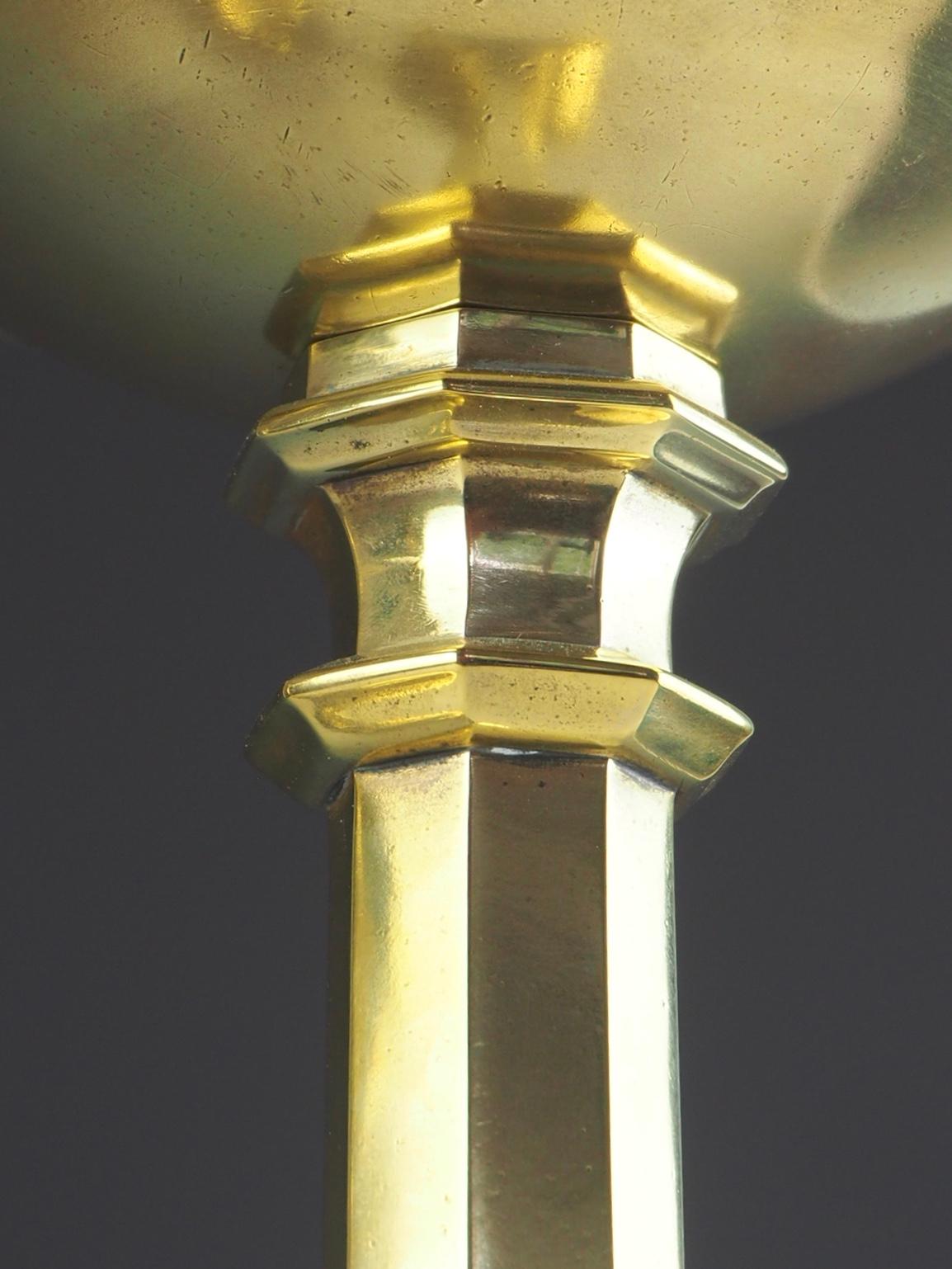 Pair of Jones and Willis Church Brass Tall Candlesticks with Cabouchon Stones 7