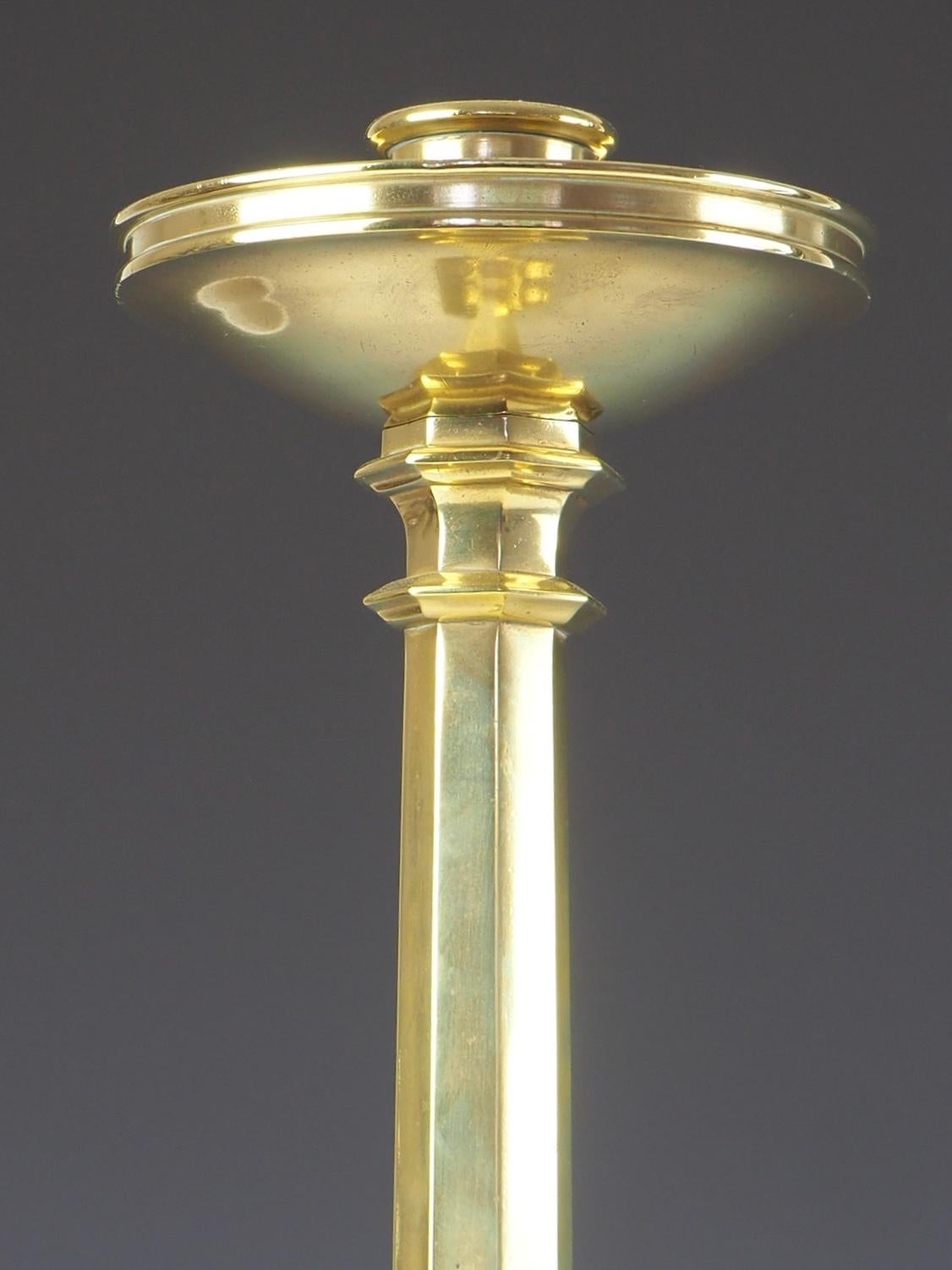 Pair of Jones and Willis Church Brass Tall Candlesticks with Cabouchon Stones 10
