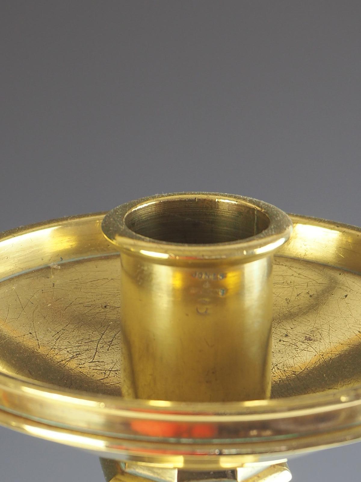 Pair of Jones and Willis Church Brass Tall Candlesticks with Cabouchon Stones 5