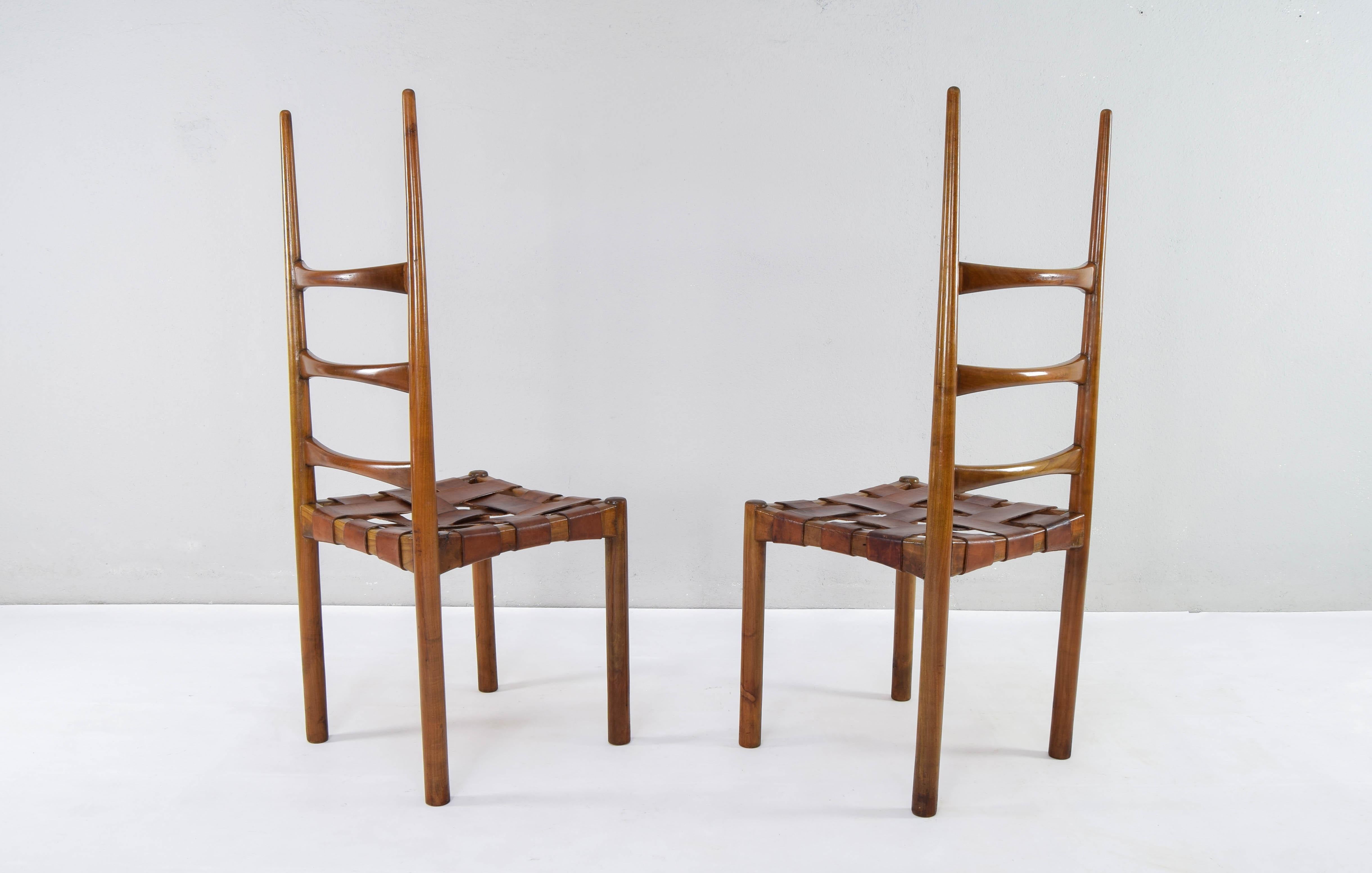 Leather Pair of Jordi Villanova Billar Mediterranean Modern Chairs, Spain 60s