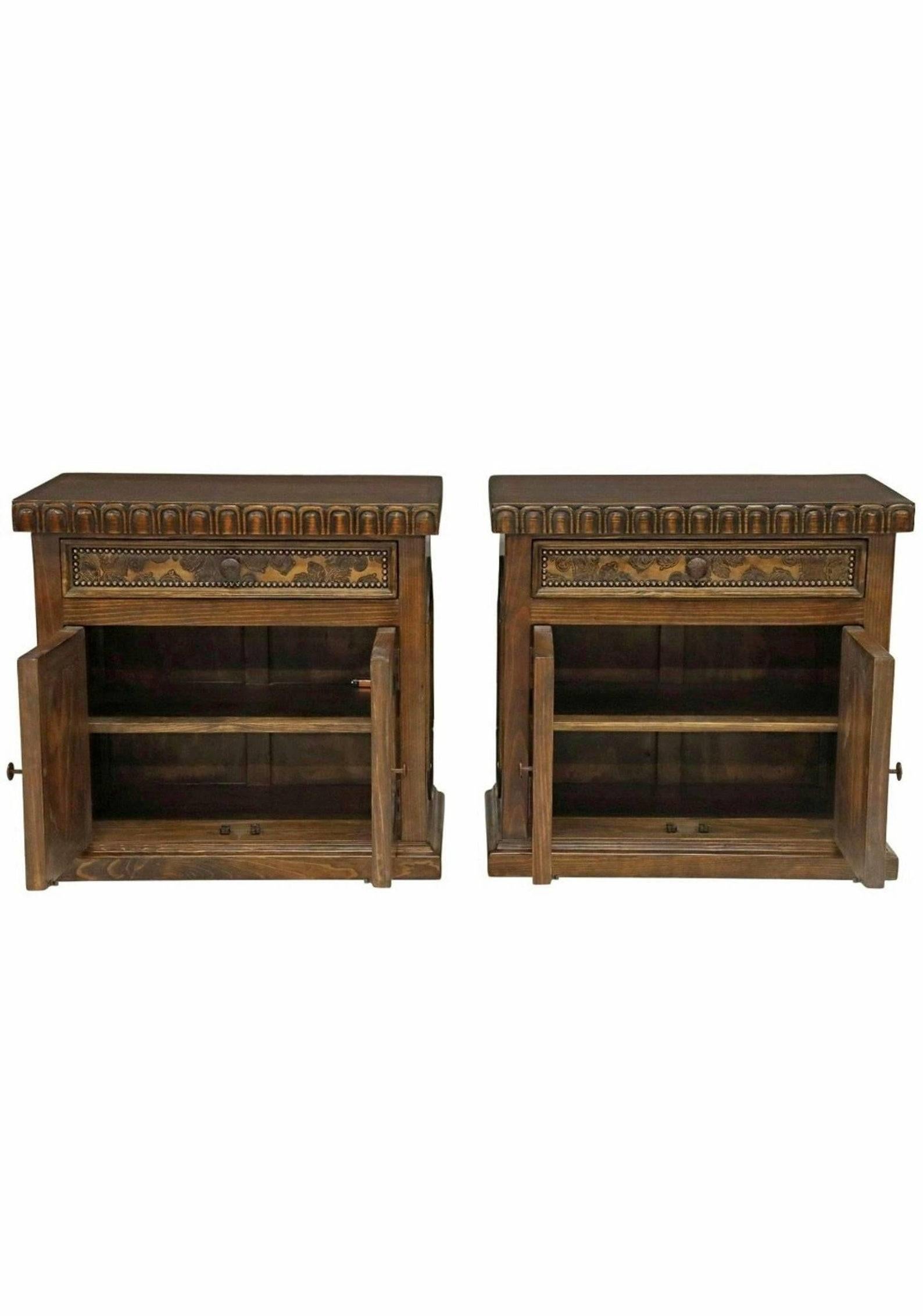20th Century Pair of Jorge Kurczyn Hacienda Santa Klara Lone Star Solid Wood Cabinets For Sale