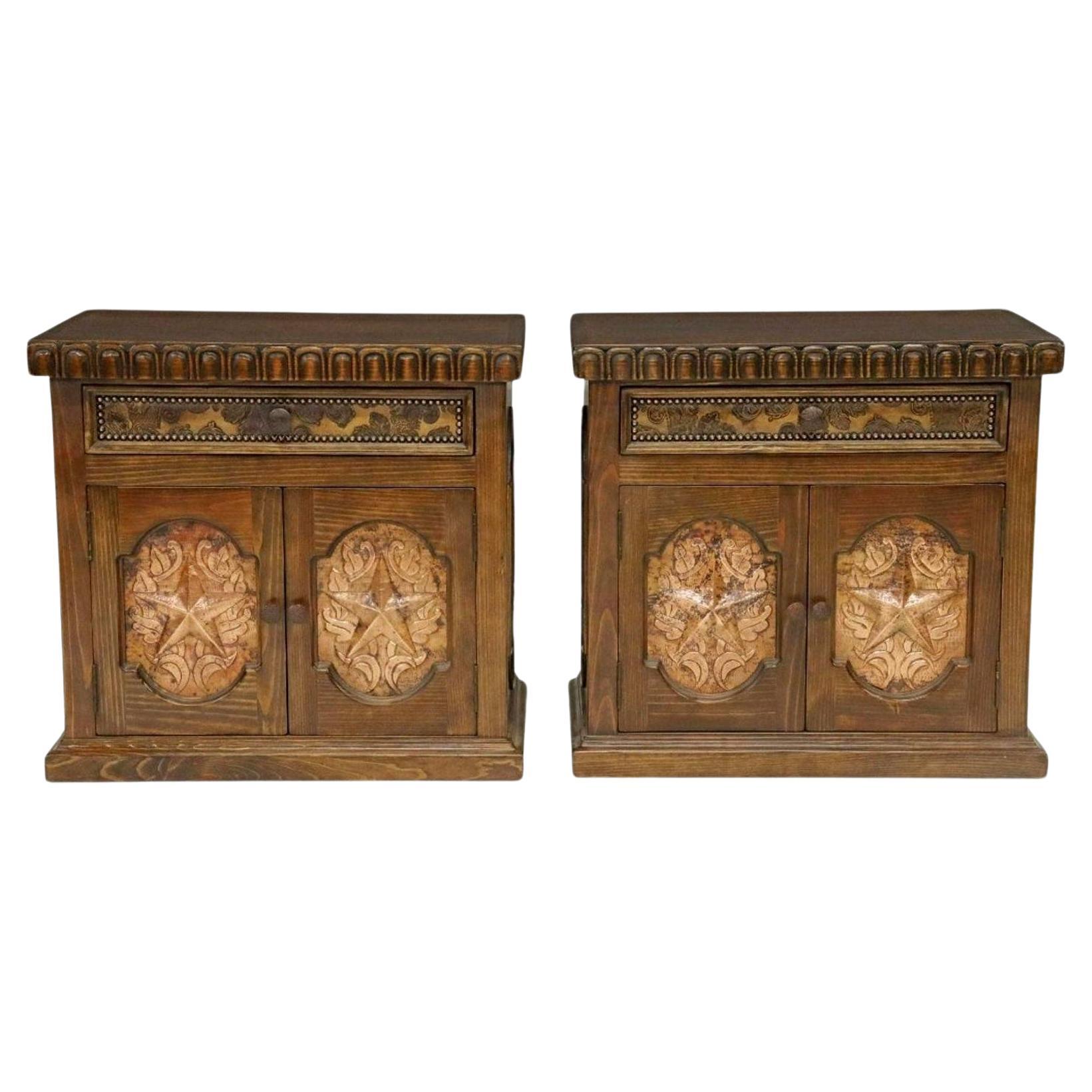 Pair of Jorge Kurczyn Hacienda Santa Klara Lone Star Solid Wood Cabinets For Sale