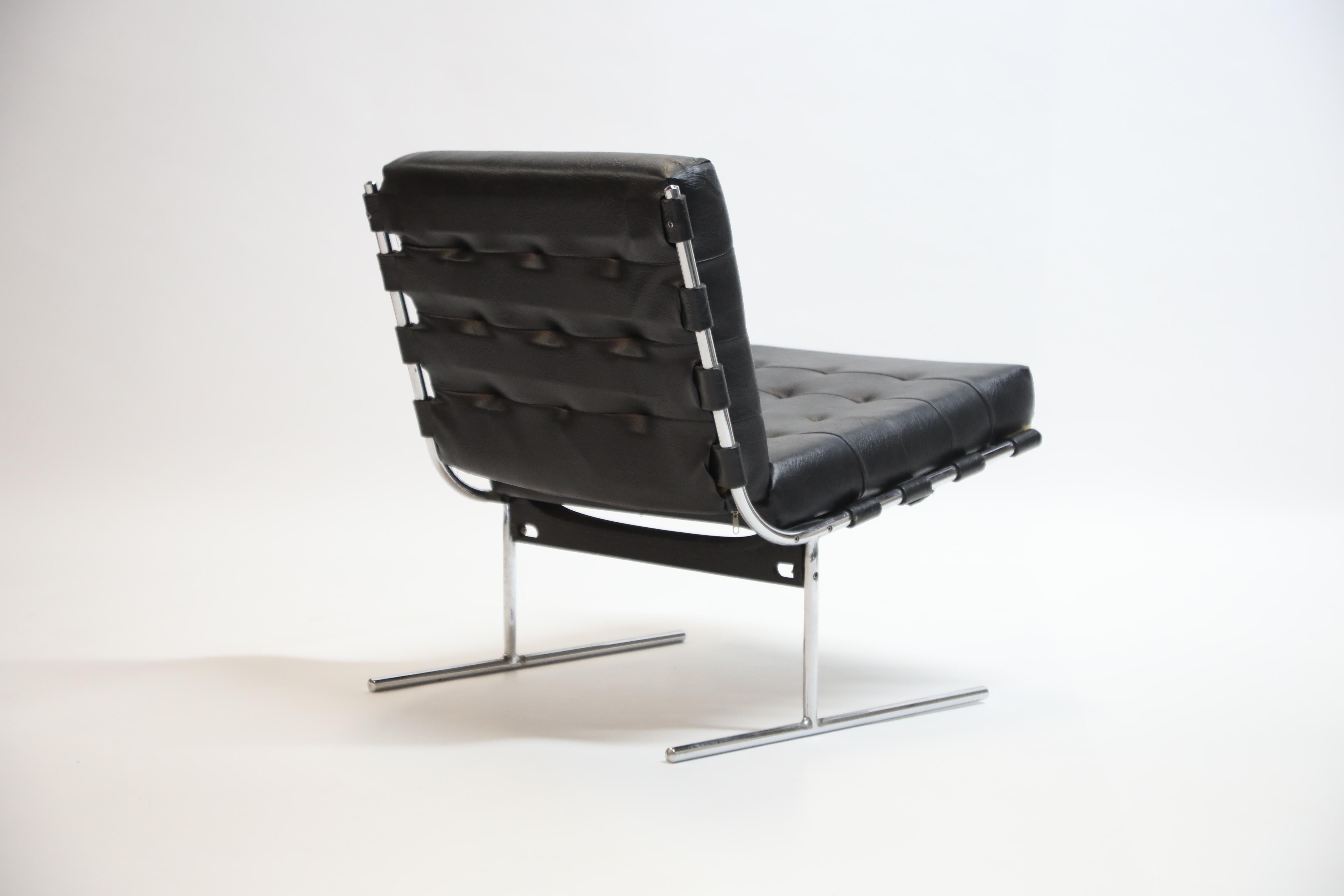 Faux Leather Pair of Jorge Zalszupin for L'Atalier Brazilian Modern Lounge Chairs, circa 1960