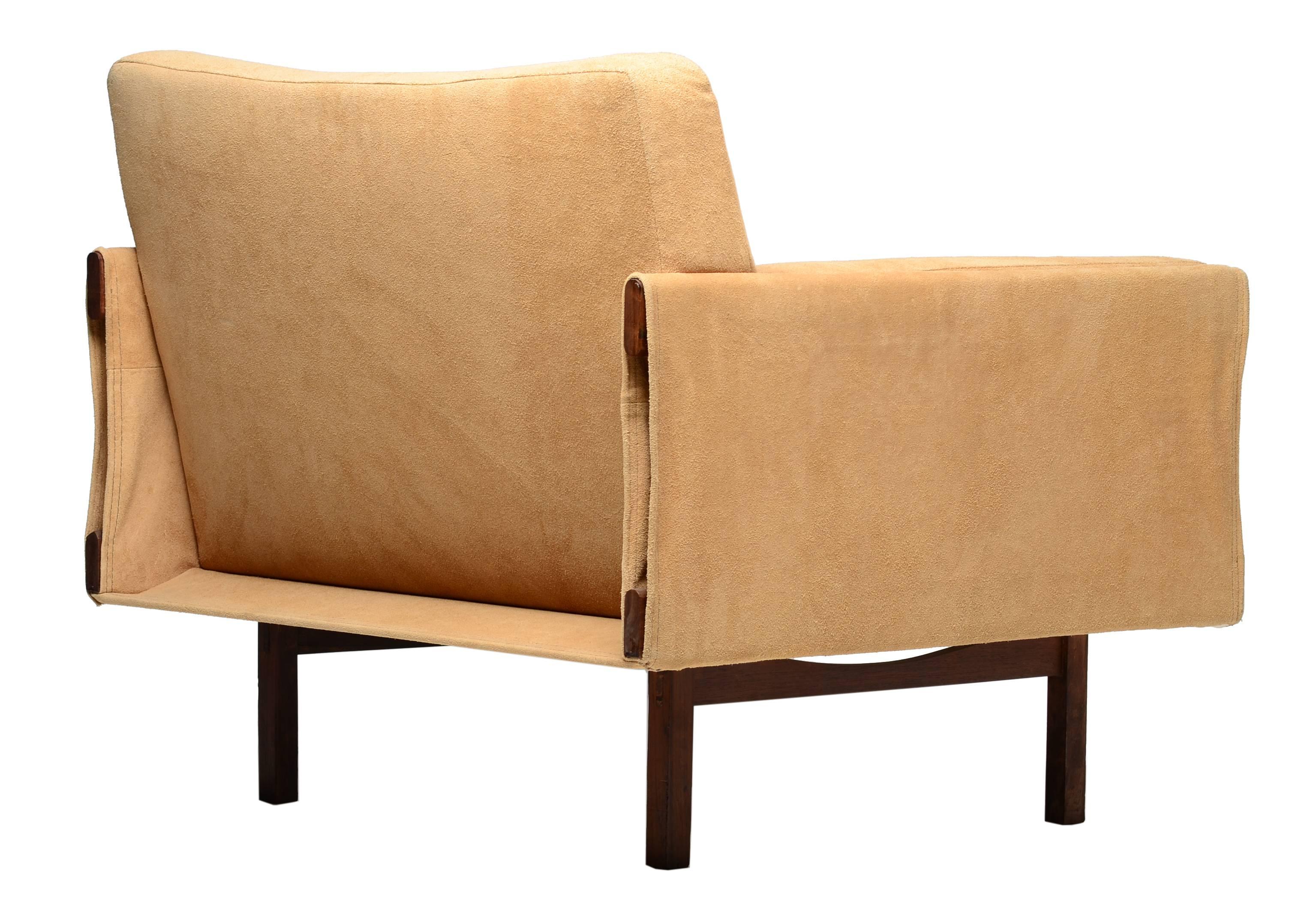 Pair of Jorge Zalszupin Lounge Chairs in Suede In Excellent Condition In Toronto, Ontario