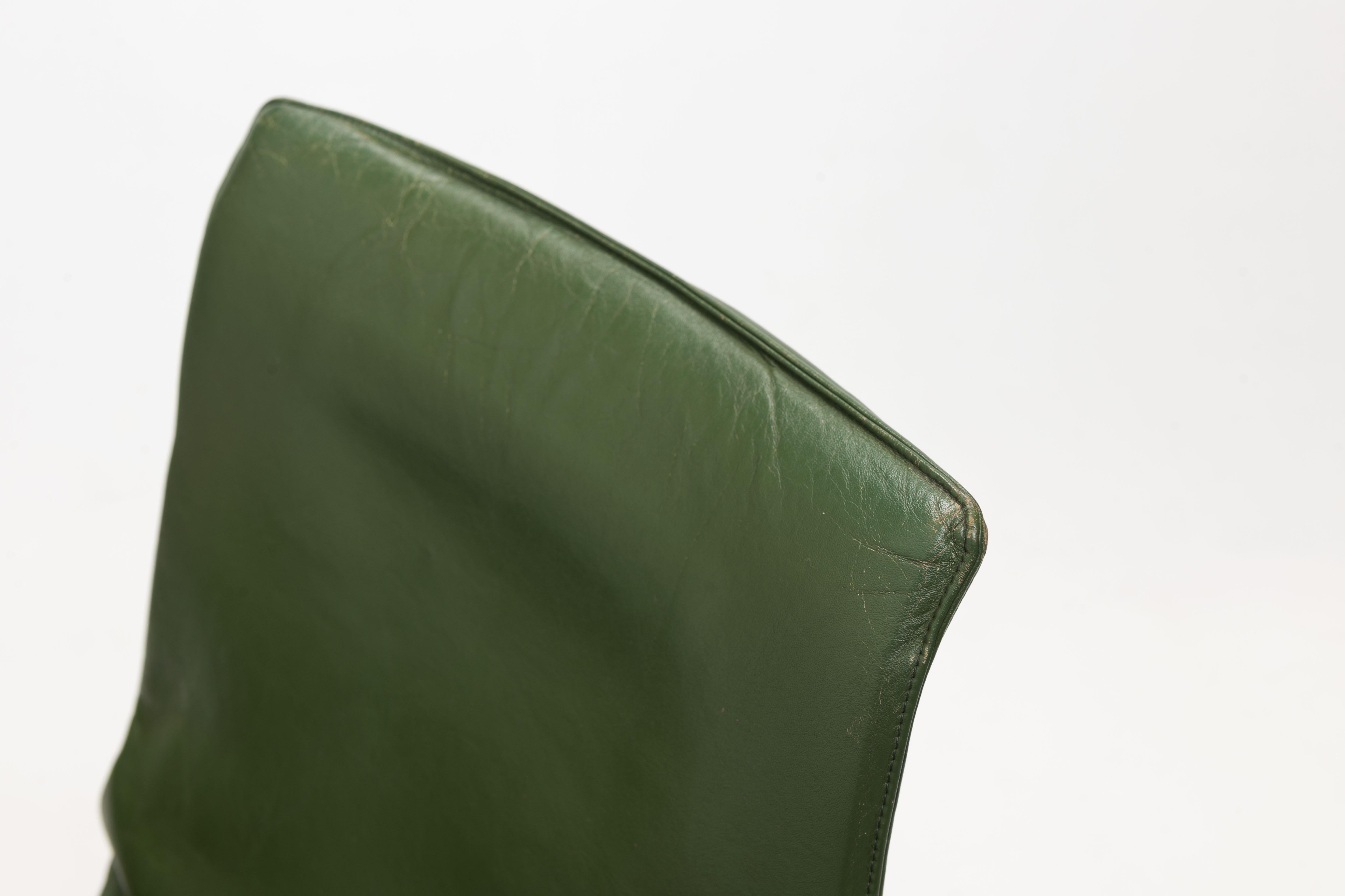 Steel Jorgen Kastholm & Preben Fabricius Green Leather Tulip Bird Desk Chair