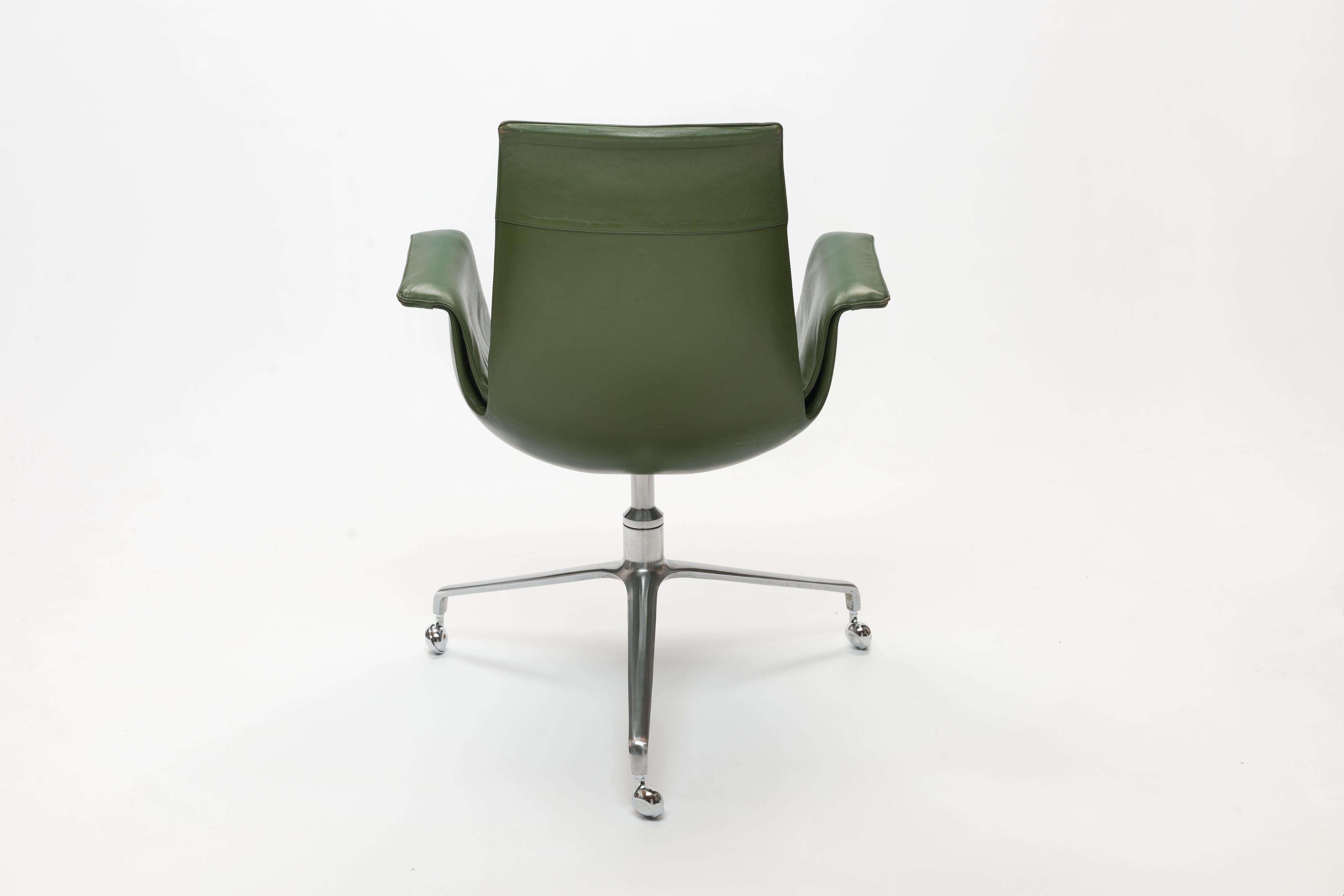Scandinavian Modern Jorgen Kastholm & Preben Fabricius Green Leather Tulip Bird Desk Chair