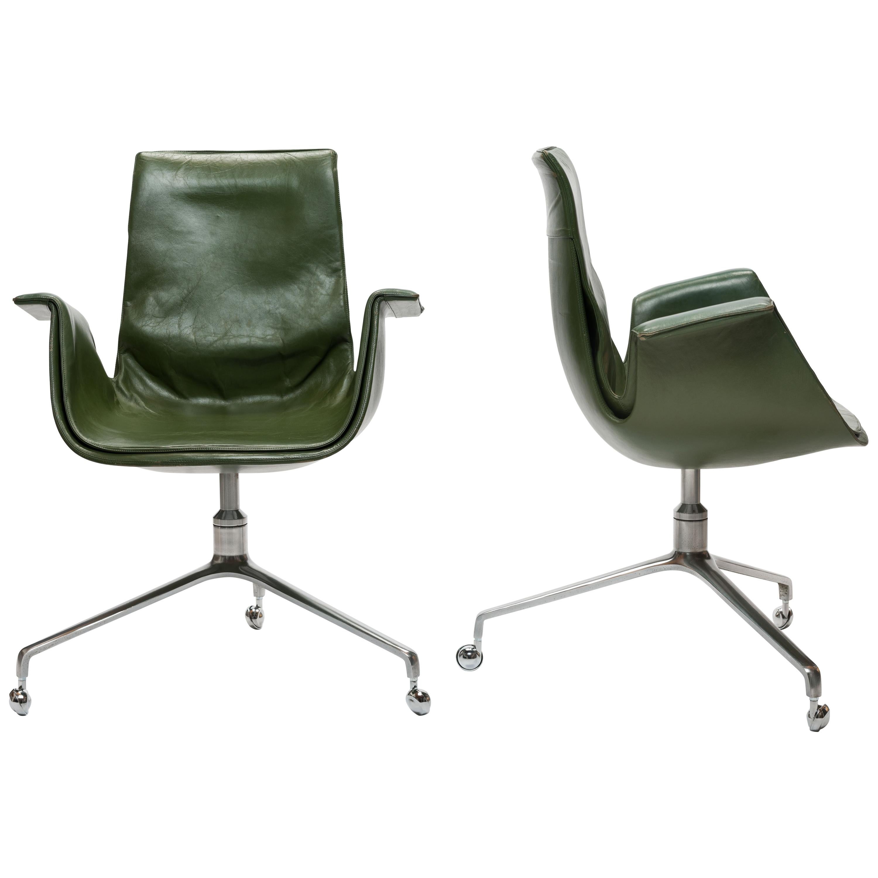 Jorgen Kastholm & Preben Fabricius Green Leather Tulip Bird Desk Chair