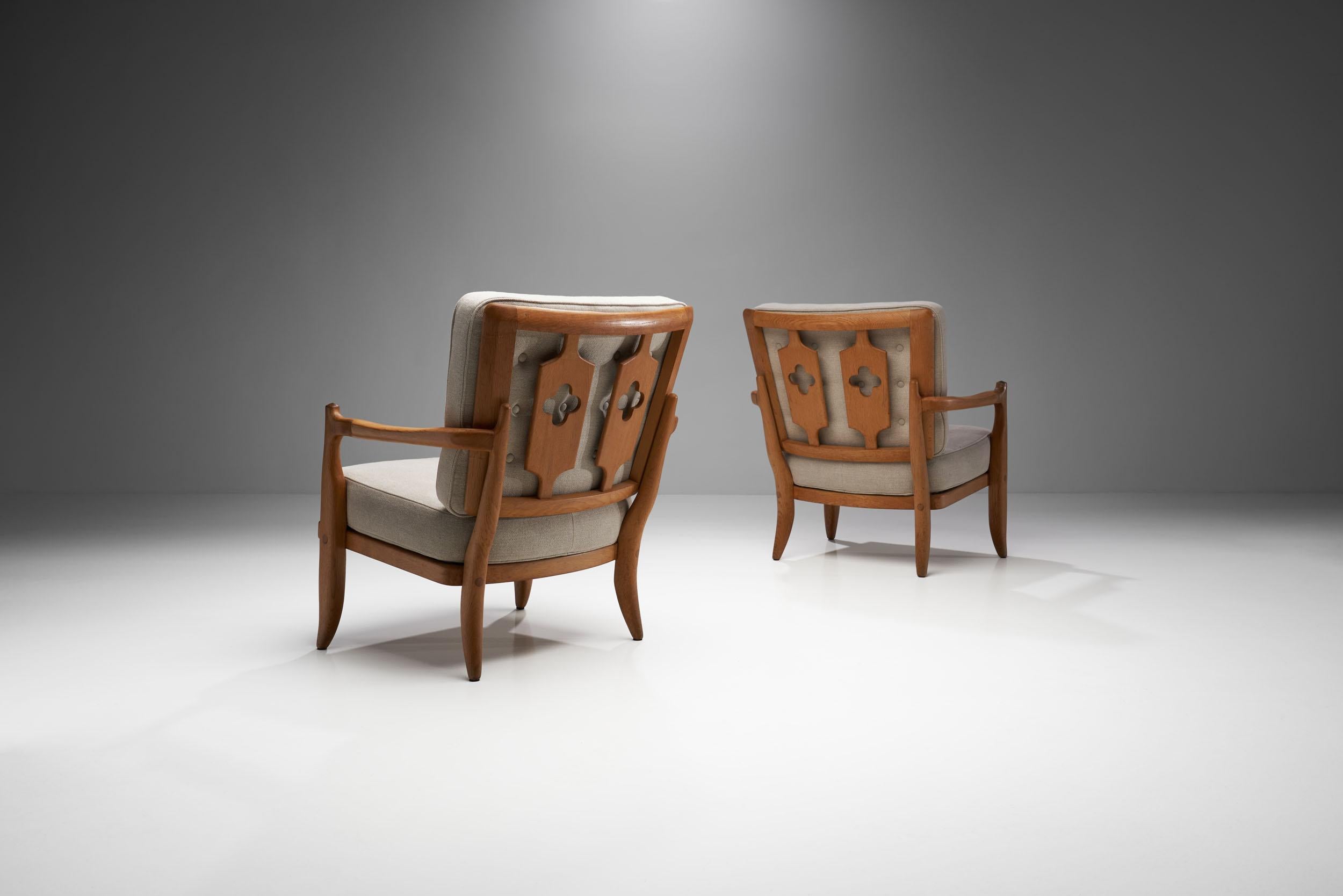 Mid-Century Modern Pair of 'José' Armchairs by Guillerme et Chambron, France 1950s For Sale