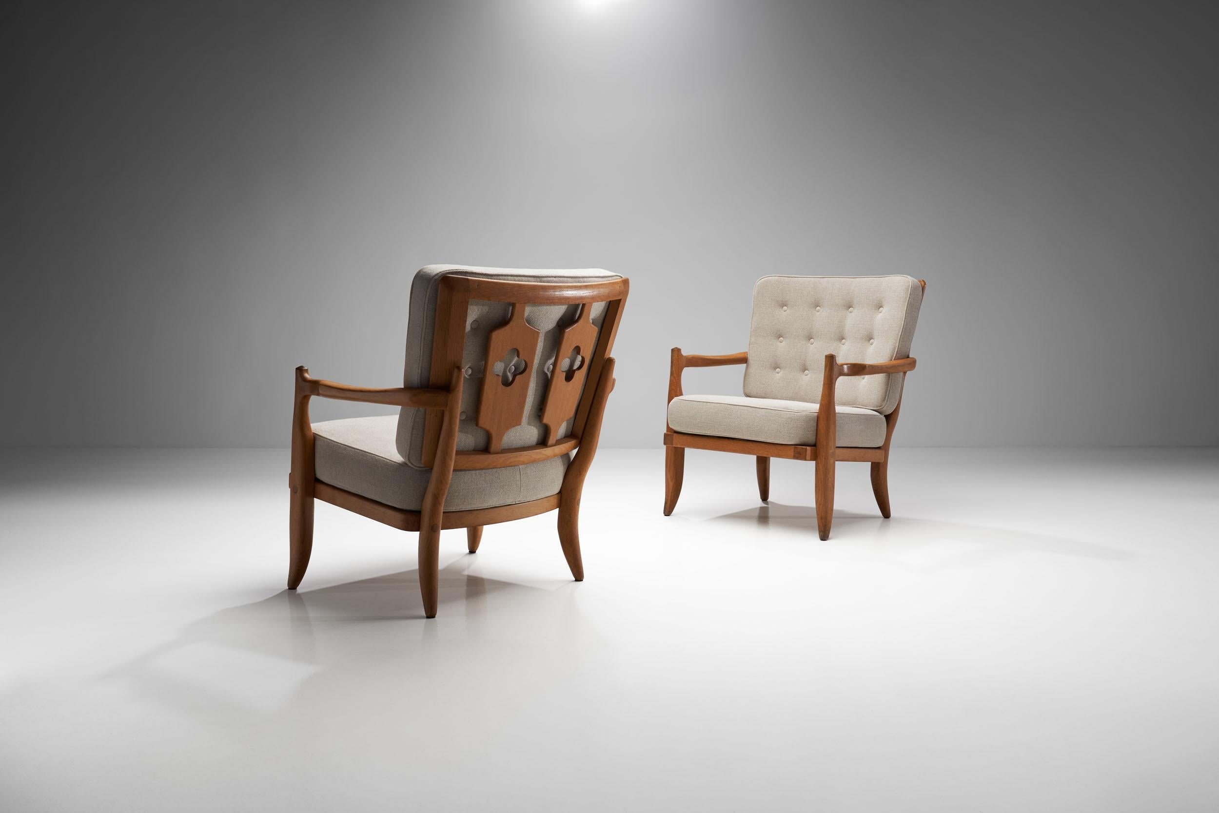 French Pair of 'José' Armchairs by Guillerme et Chambron, France 1950s