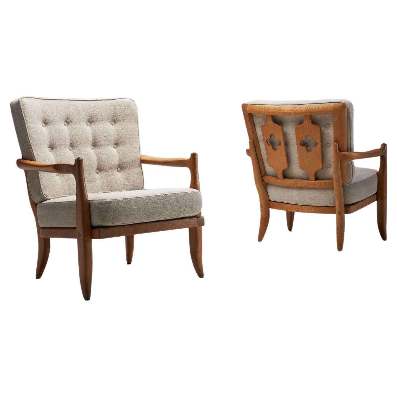 Pair of 'José' Armchairs by Guillerme et Chambron, France 1950s For Sale
