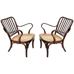 Vintage Pair of Josef Frank Armchairs A 752, Wood Cane, Thonet, Austria, 1930s