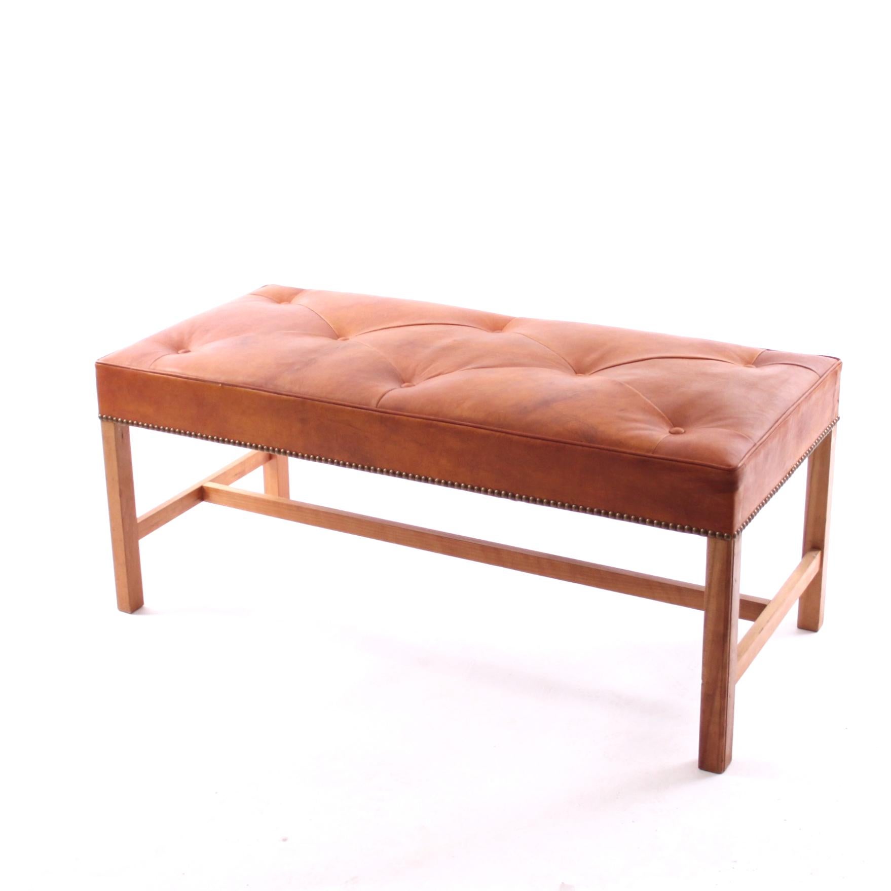 Scandinavian Modern Pair of Josef Frank Benches, Mahogany and Niger leather, 1950s