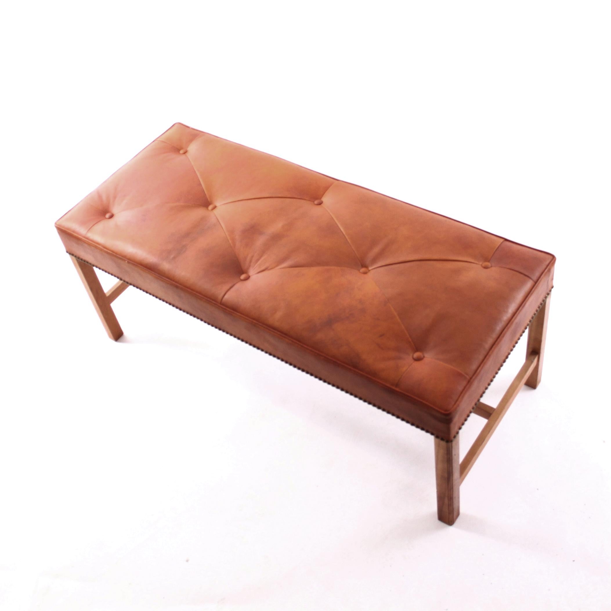 Swedish Pair of Josef Frank Benches, Mahogany and Niger leather, 1950s