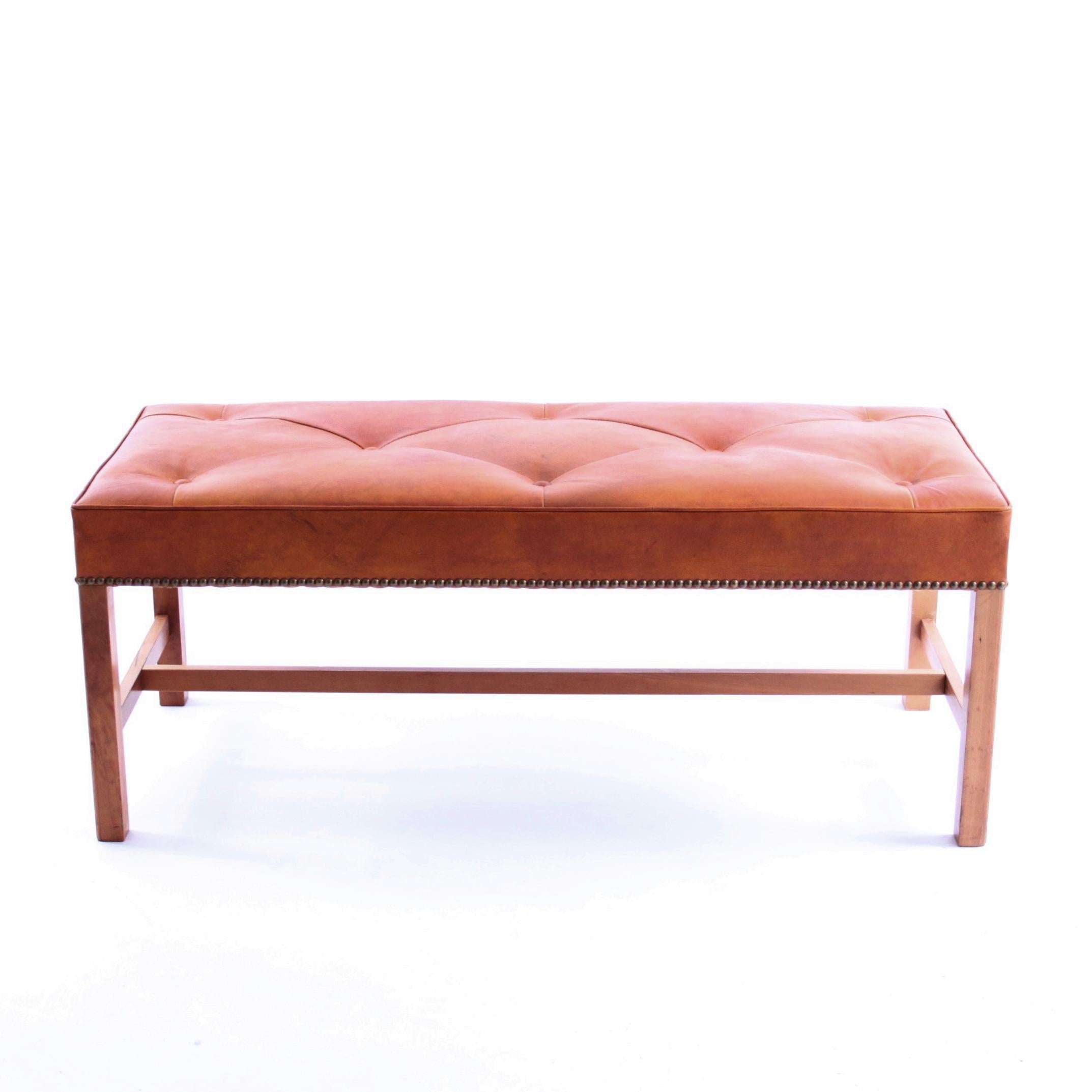 Oiled Pair of Josef Frank Benches, Mahogany and Niger leather, 1950s